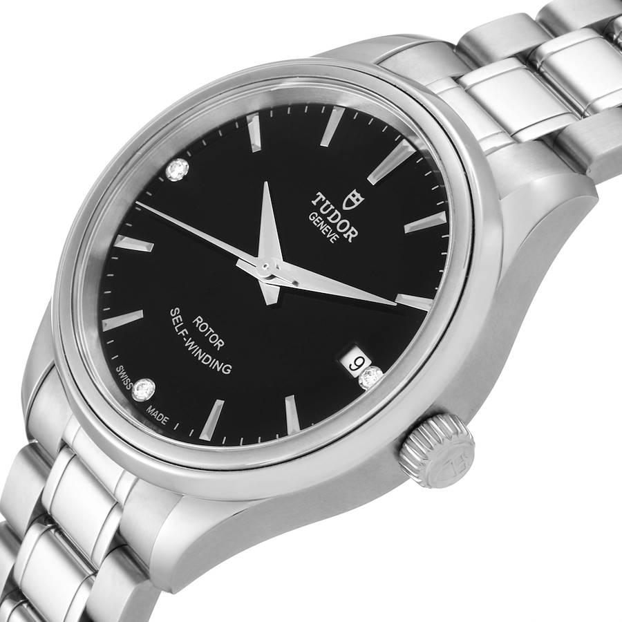 Women's Tudor Style Date Black Dial Diamond Steel Ladies Watch M12300 Unworn For Sale