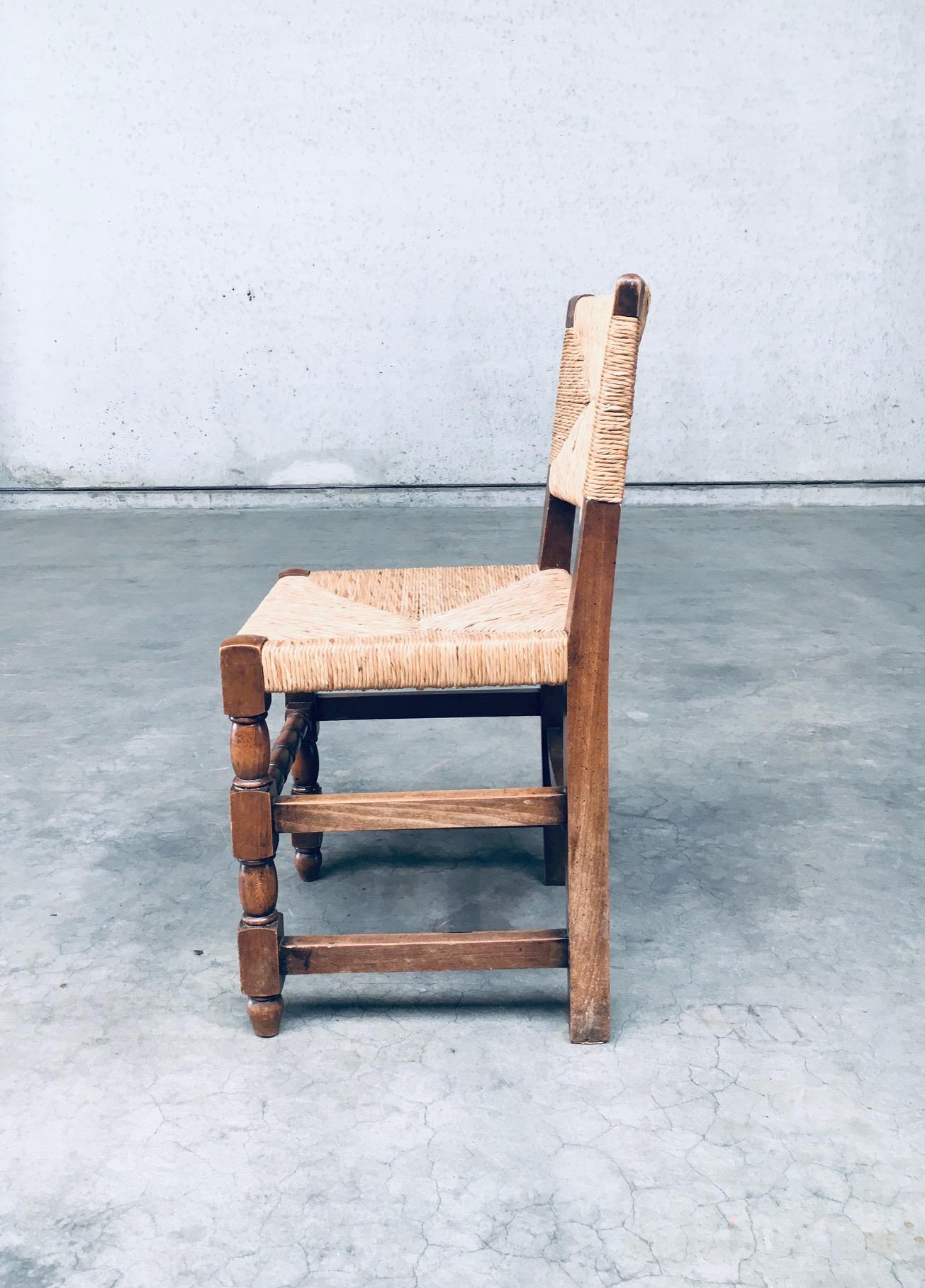 Tudor Style Design Oak & Rush Dining Chair set, Belgium 1930's 4