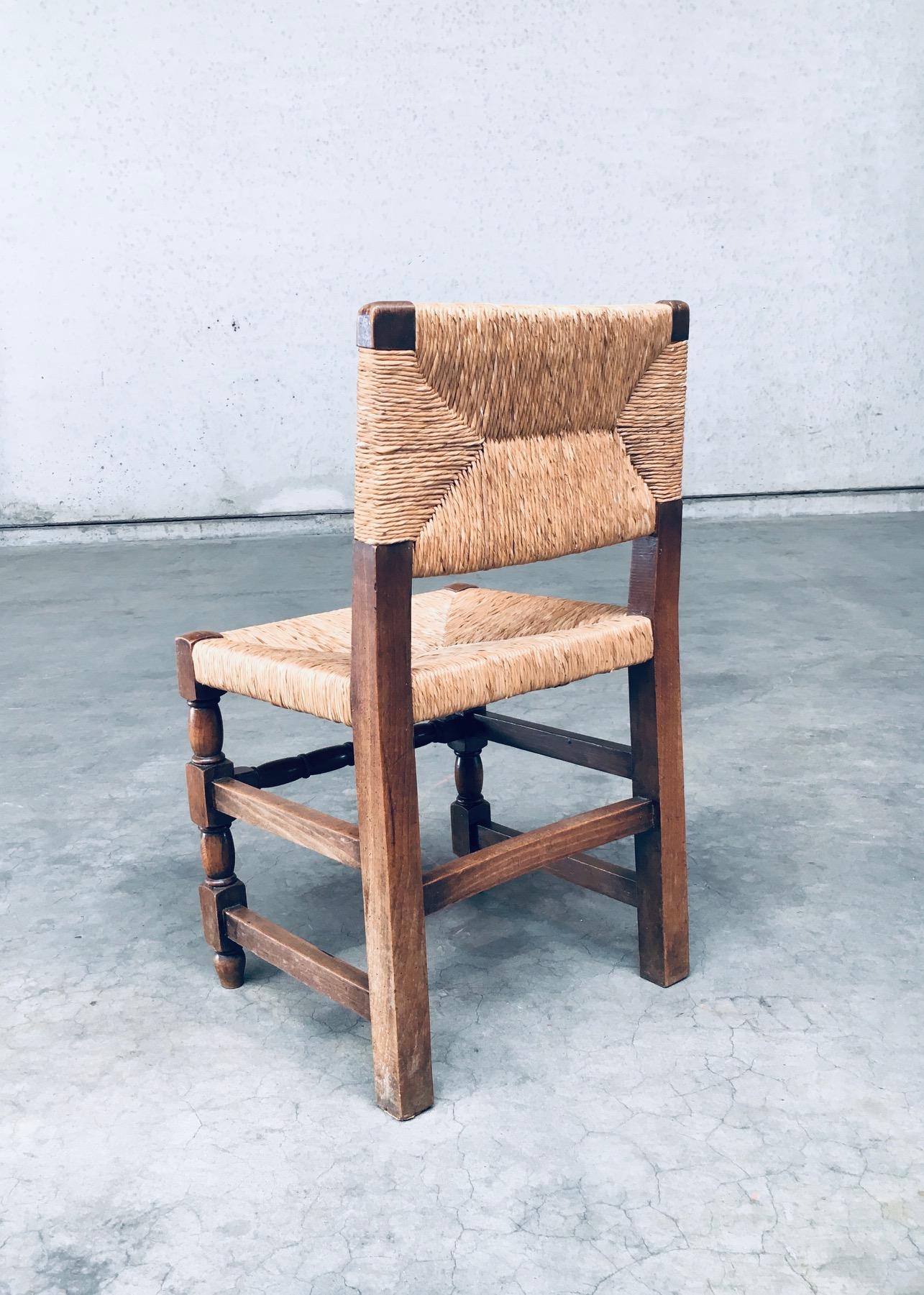 Tudor Style Design Oak & Rush Dining Chair set, Belgium 1930's 5