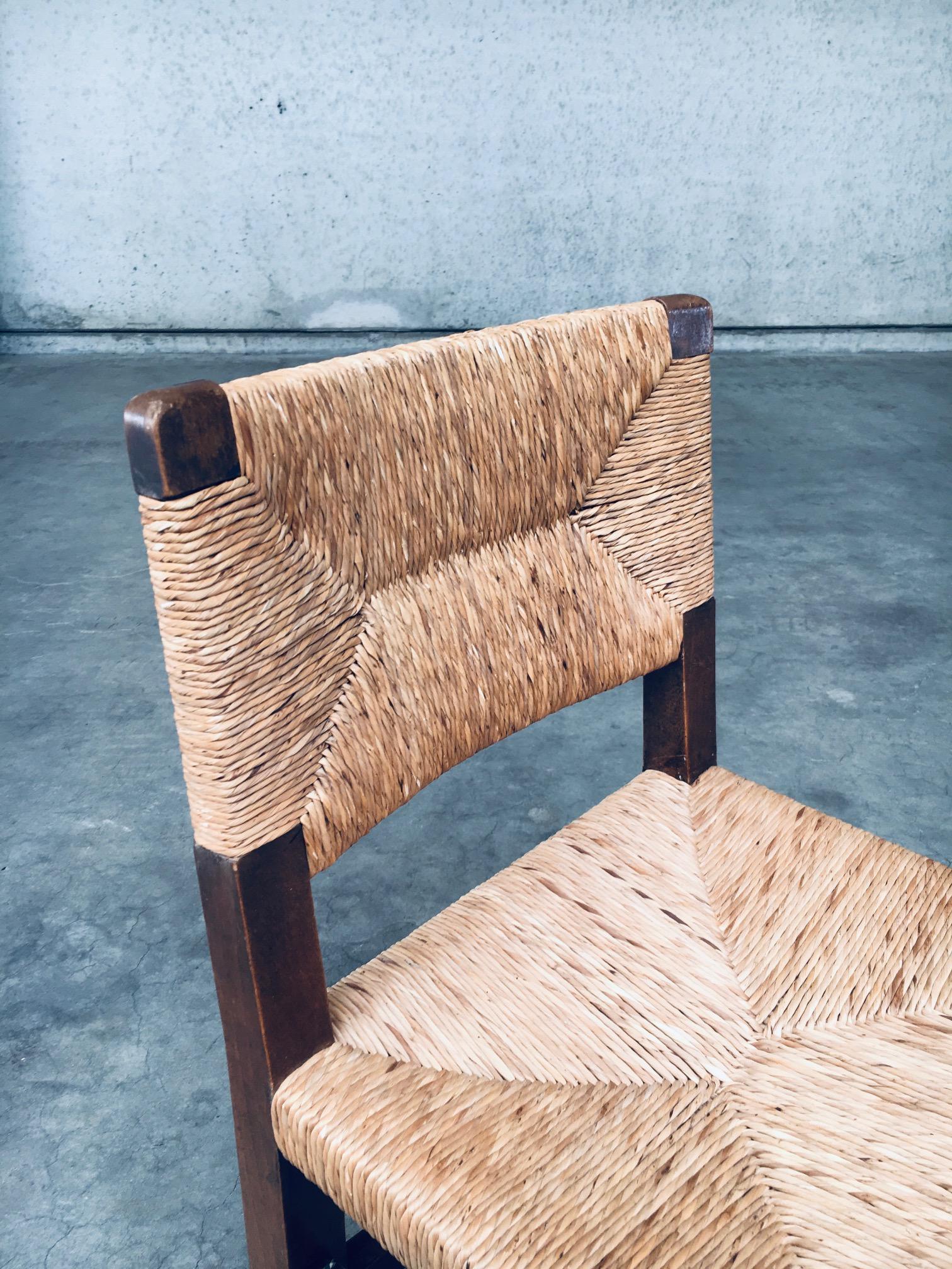 Tudor Style Design Oak & Rush Dining Chair set, Belgium 1930's 6