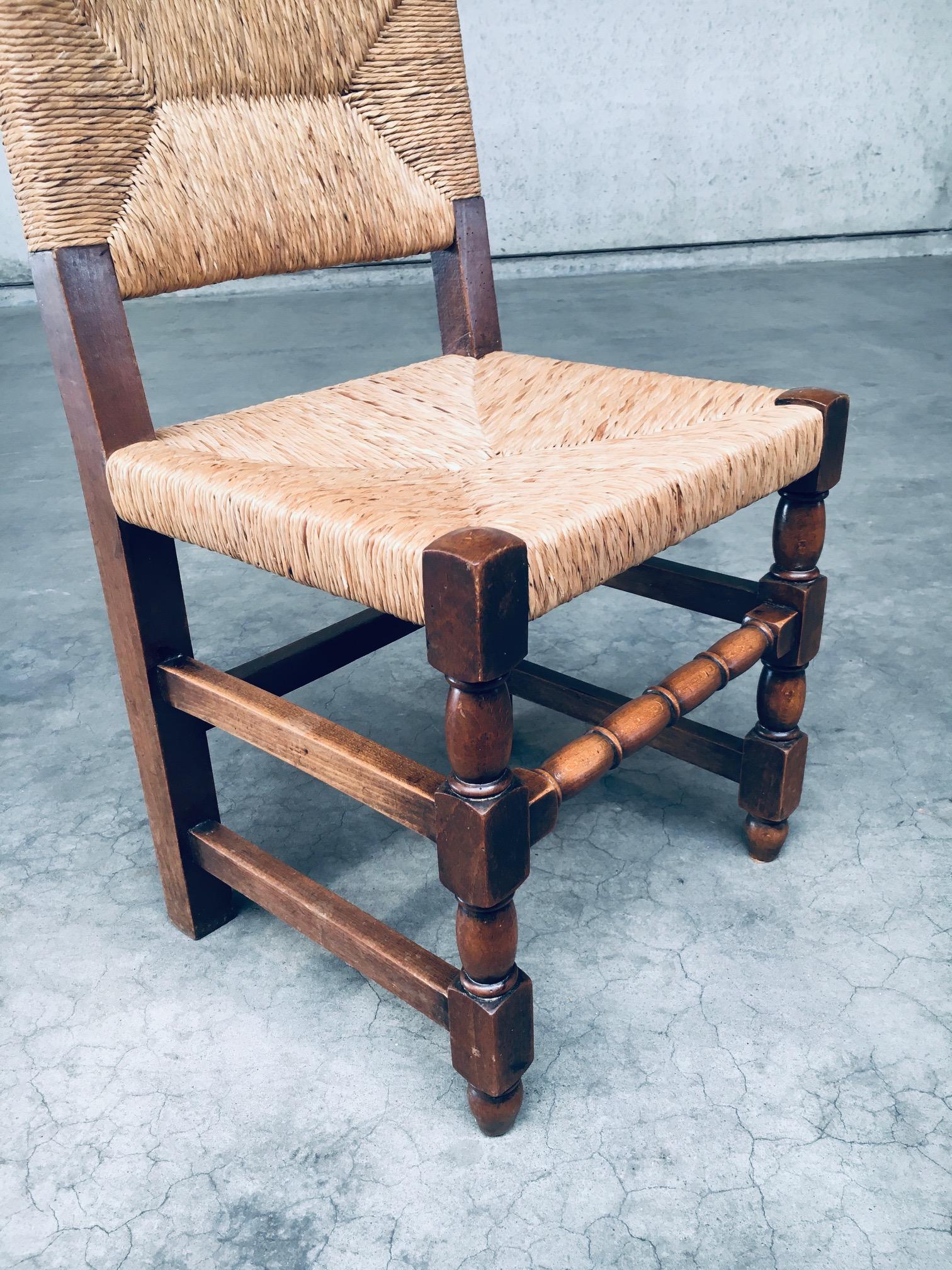 Tudor Style Design Oak & Rush Dining Chair set, Belgium 1930's 7