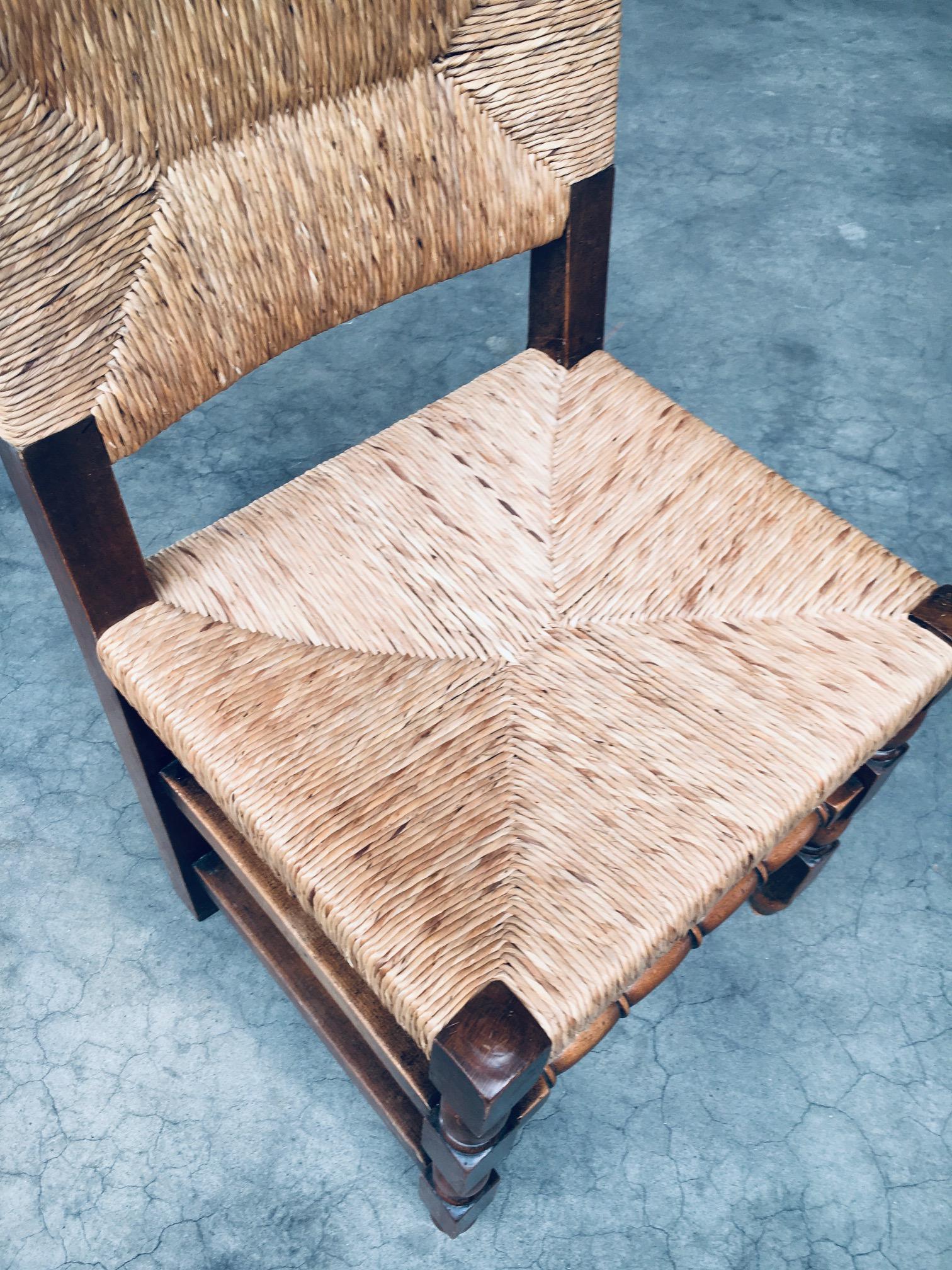 Tudor Style Design Oak & Rush Dining Chair set, Belgium 1930's 8