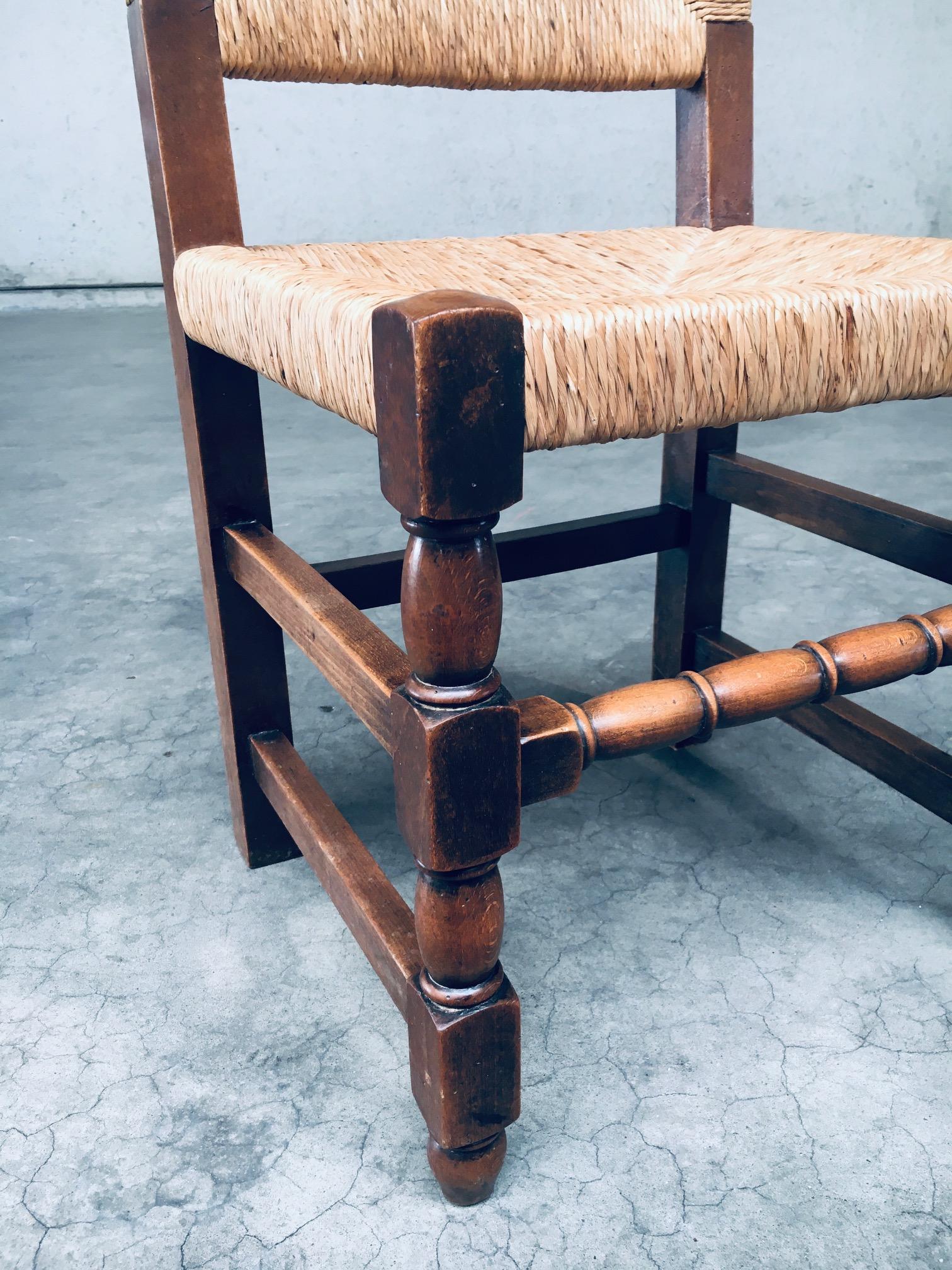 Tudor Style Design Oak & Rush Dining Chair set, Belgium 1930's 10