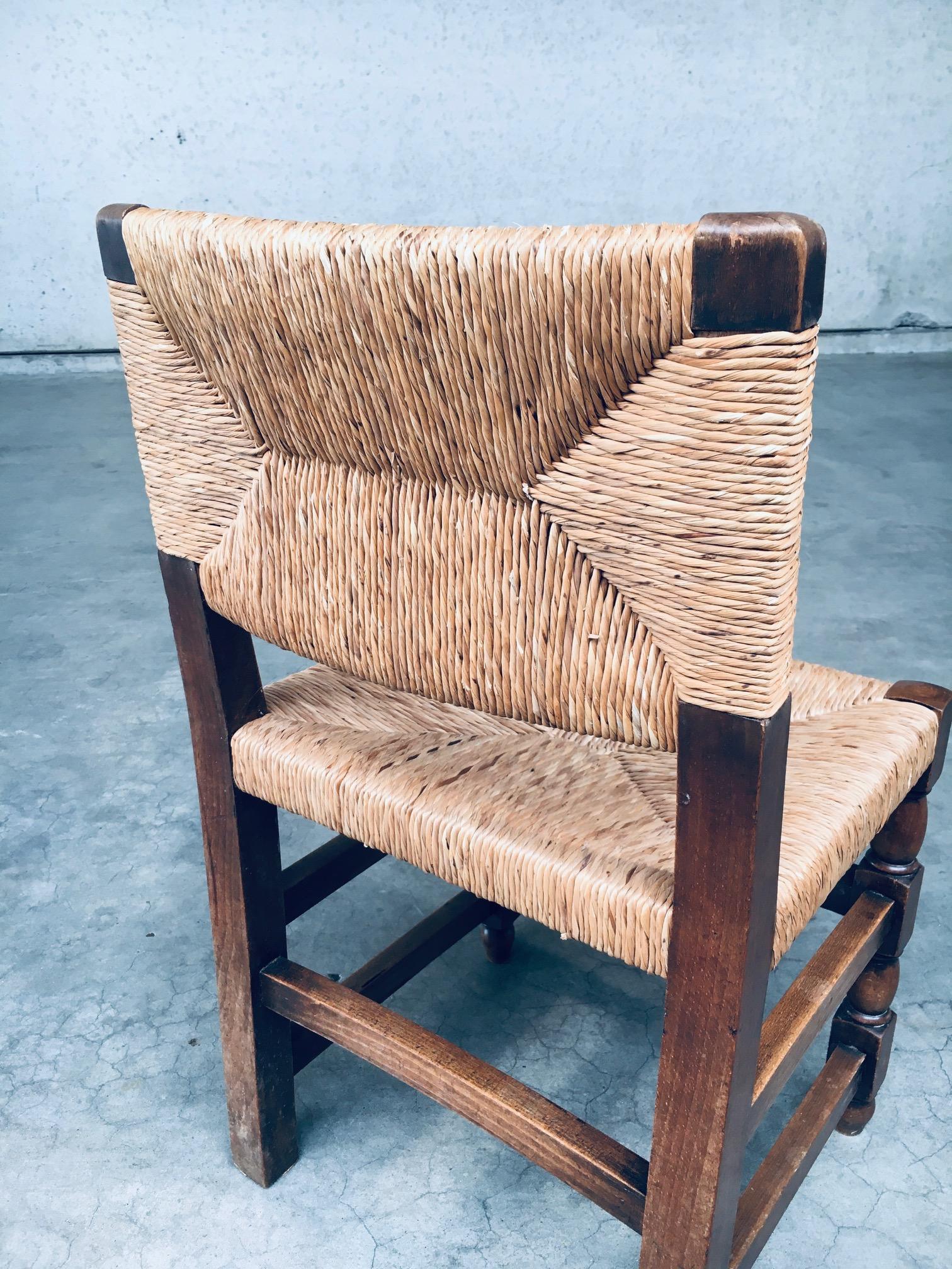 Tudor Style Design Oak & Rush Dining Chair set, Belgium 1930's 13