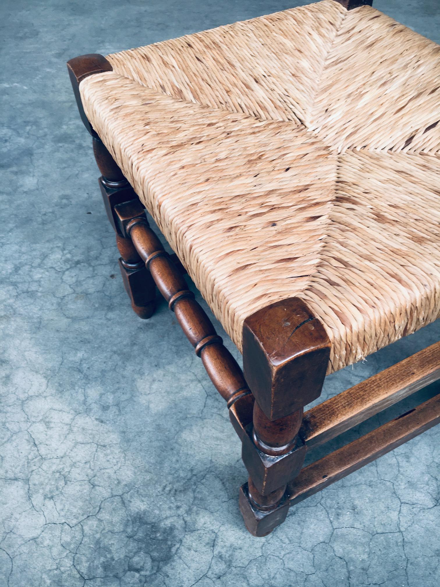 Tudor Style Design Oak & Rush Dining Chair set, Belgium 1930's 14