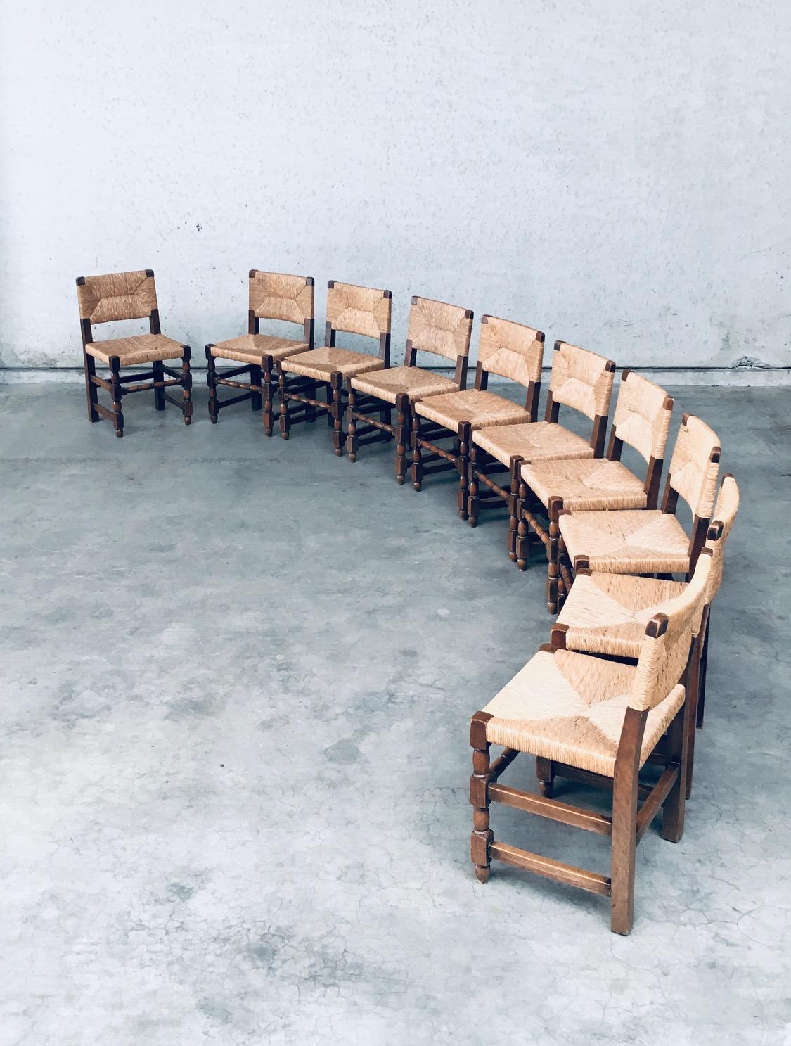 Belgian Tudor Style Design Oak & Rush Dining Chair set, Belgium 1930's