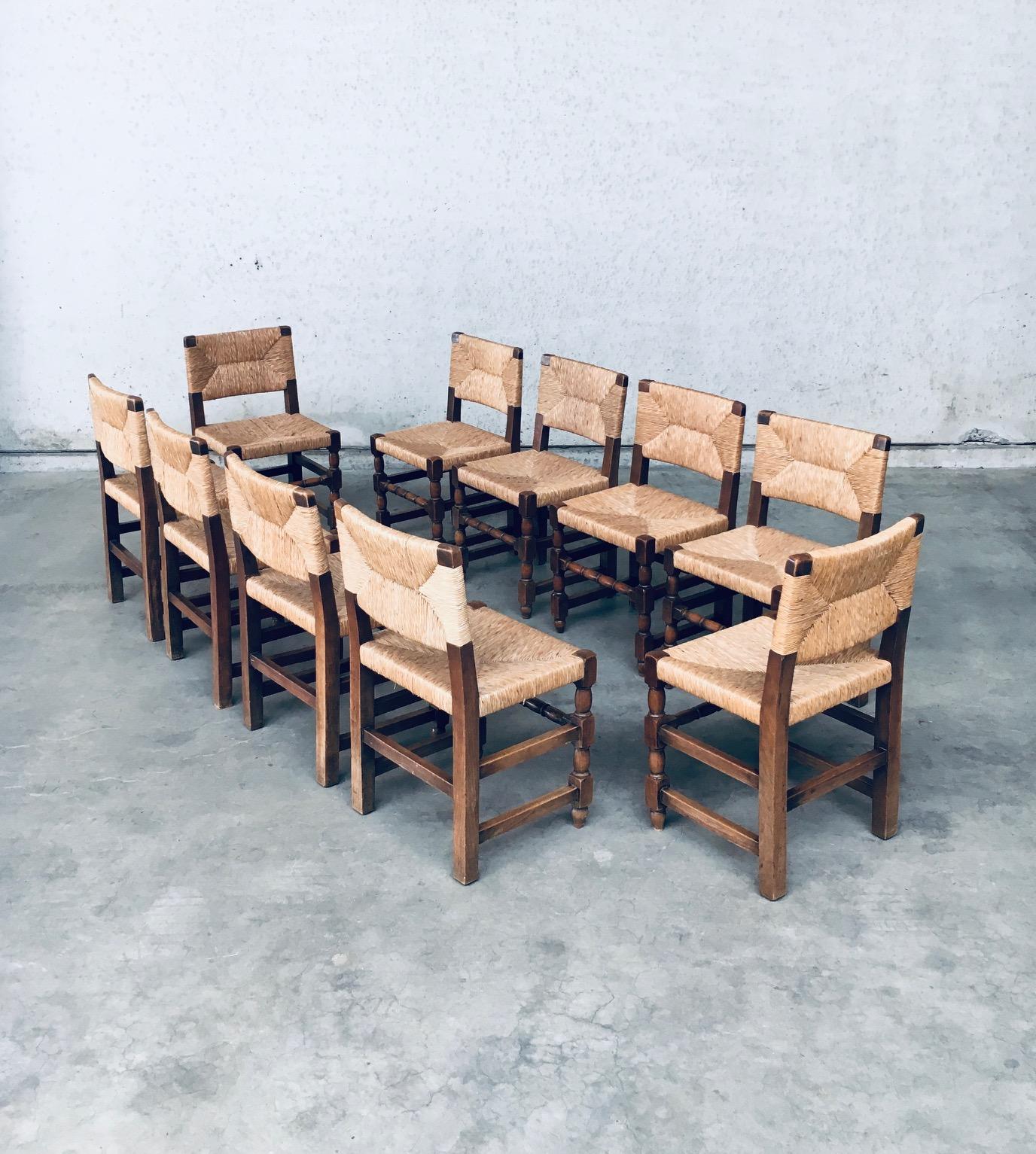 Tudor Style Design Oak & Rush Dining Chair set, Belgium 1930's In Good Condition In Oud-Turnhout, VAN