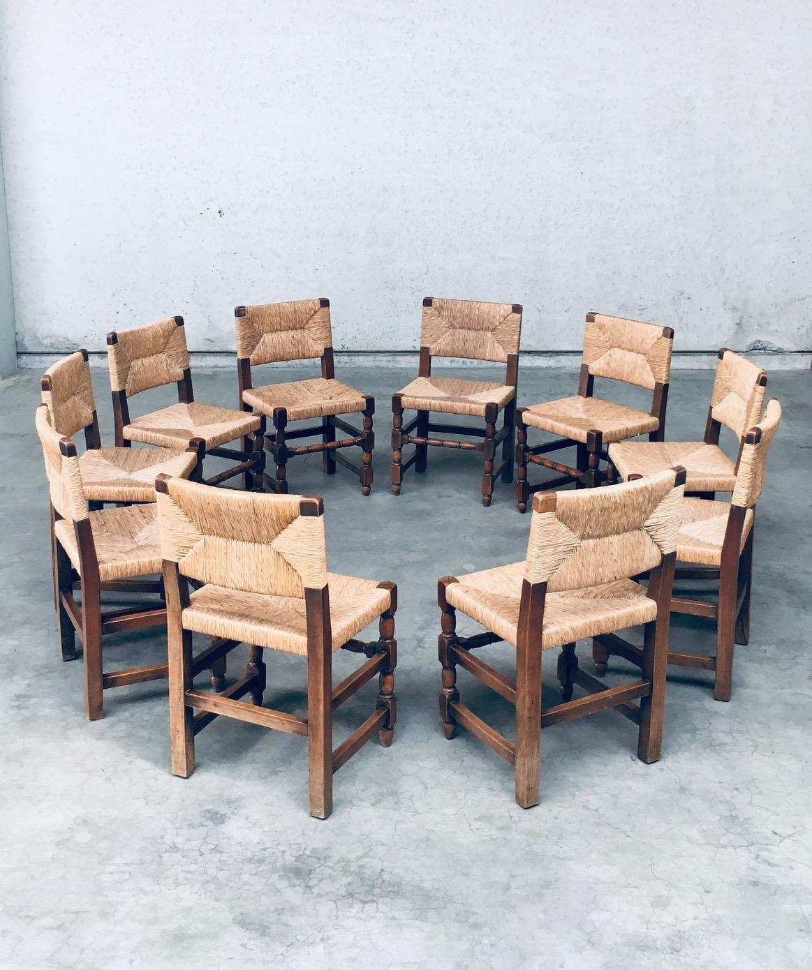 Tudor Style Design Oak & Rush Dining Chair set, Belgium 1930's 1