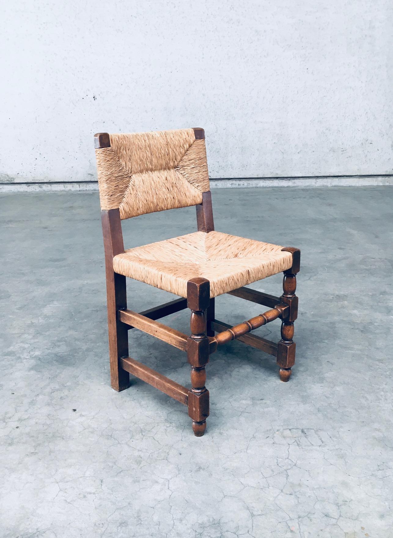 Tudor Style Design Oak & Rush Dining Chair set, Belgium 1930's 2