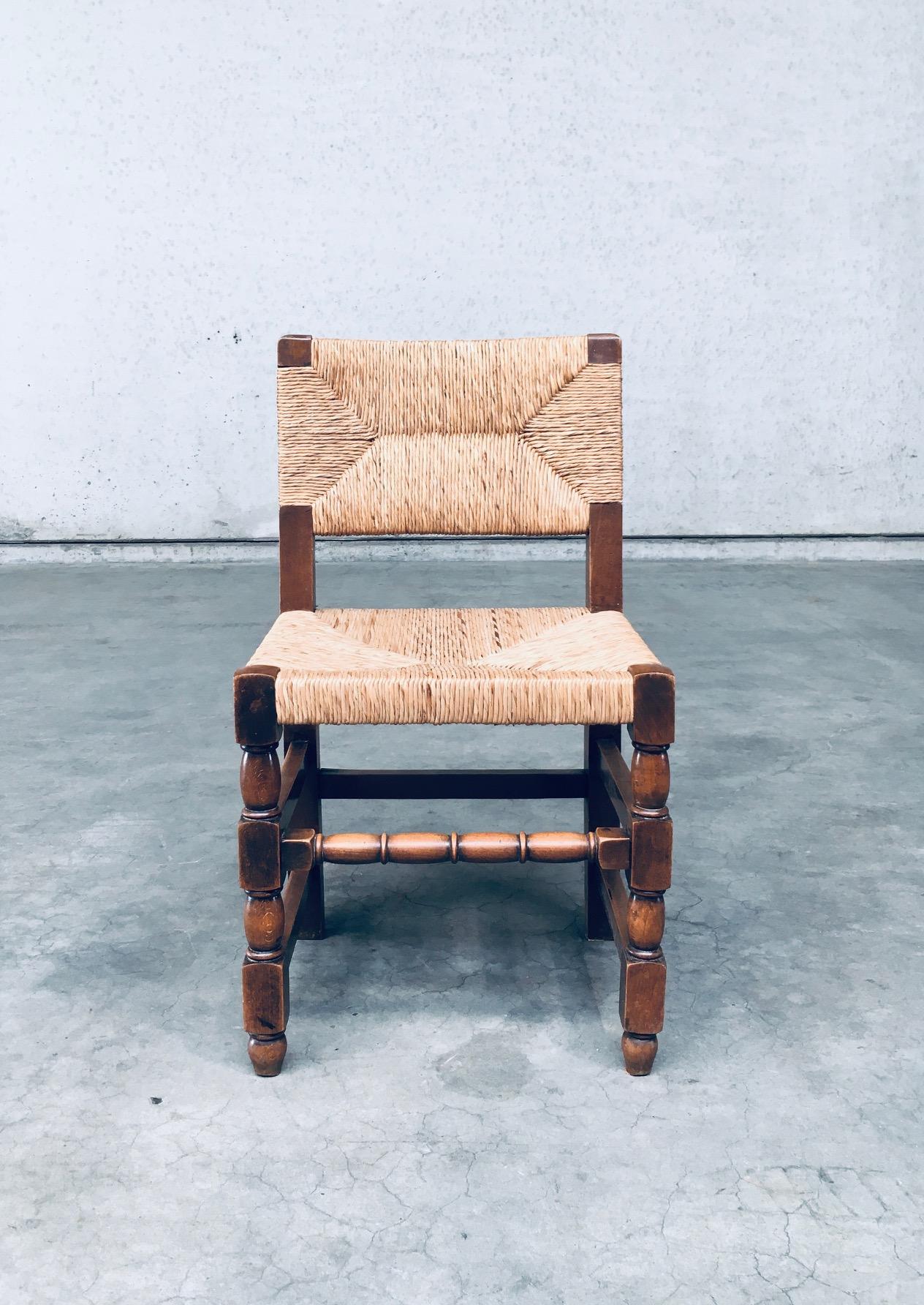 Tudor Style Design Oak & Rush Dining Chair set, Belgium 1930's 3