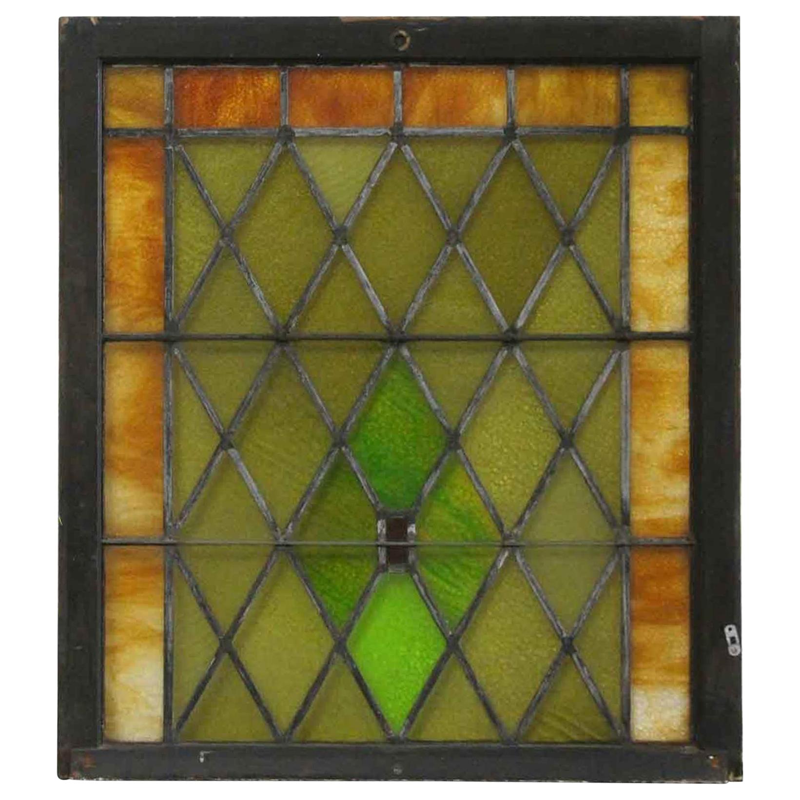 Tudor Style Diamond Pattern Stained Glass Window, circa 1915