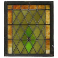 Tudor Style Diamond Pattern Stained Glass Window, circa 1915