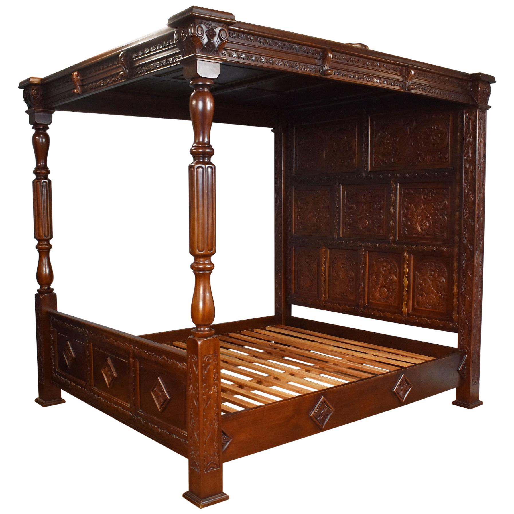 Tudor Style Mahogany Super King Size Four Poster Bed
