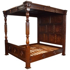 Vintage Tudor Style Mahogany Super King Size Four Poster Bed