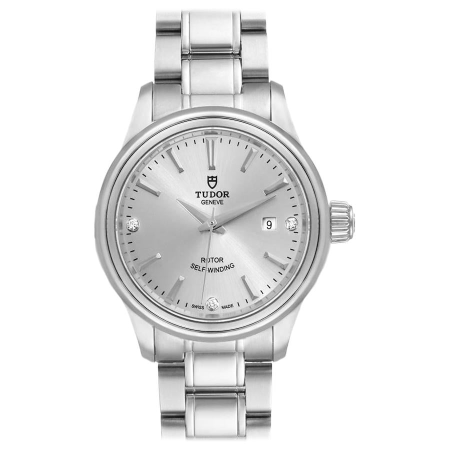 Tudor Style Silver Diamond Dial Steel Ladies Watch M12100 Unworn For Sale