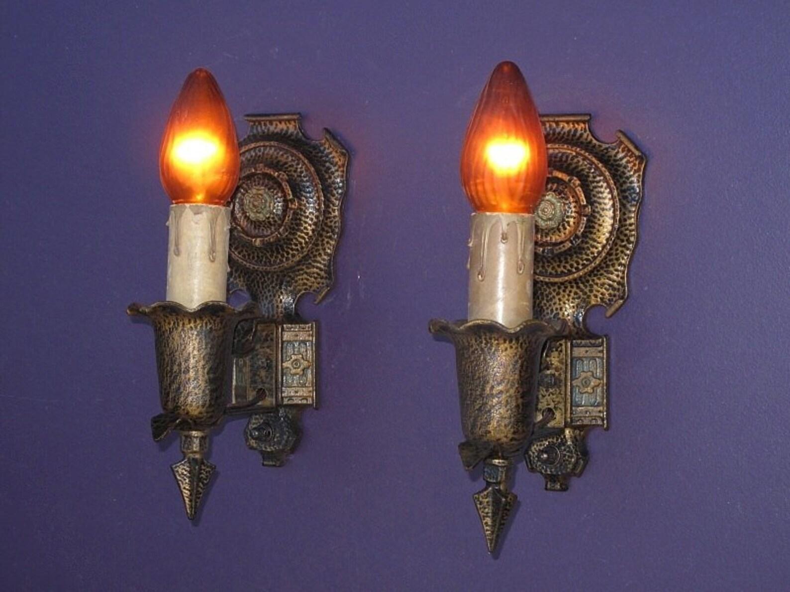 American Craftsman Tudor Style Vintage Wall Sconces Two Available Priced Each For Sale
