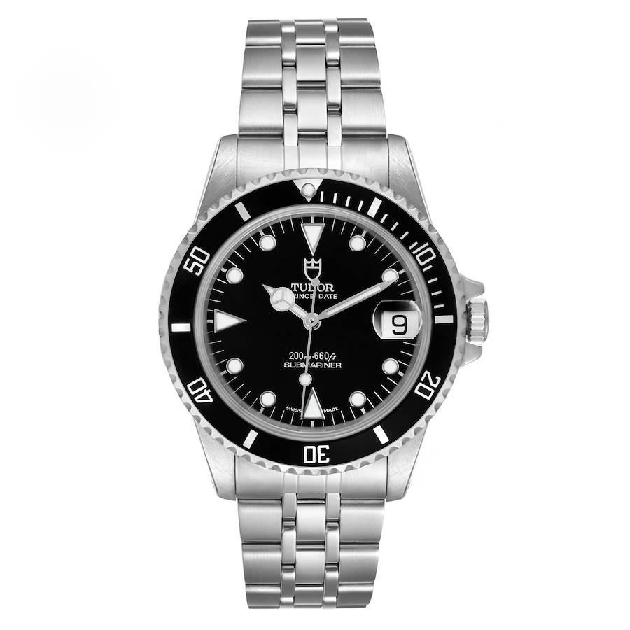 Tudor Submariner Prince Date Black Dial Steel Mens Watch 75190 Box Papers. Automatic self-winding movement. Stainless steel oyster case 36.0 mm in diameter. Tudor logo on a crown. Stainless steel rotating bezel. Scratch resistant sapphire crystal