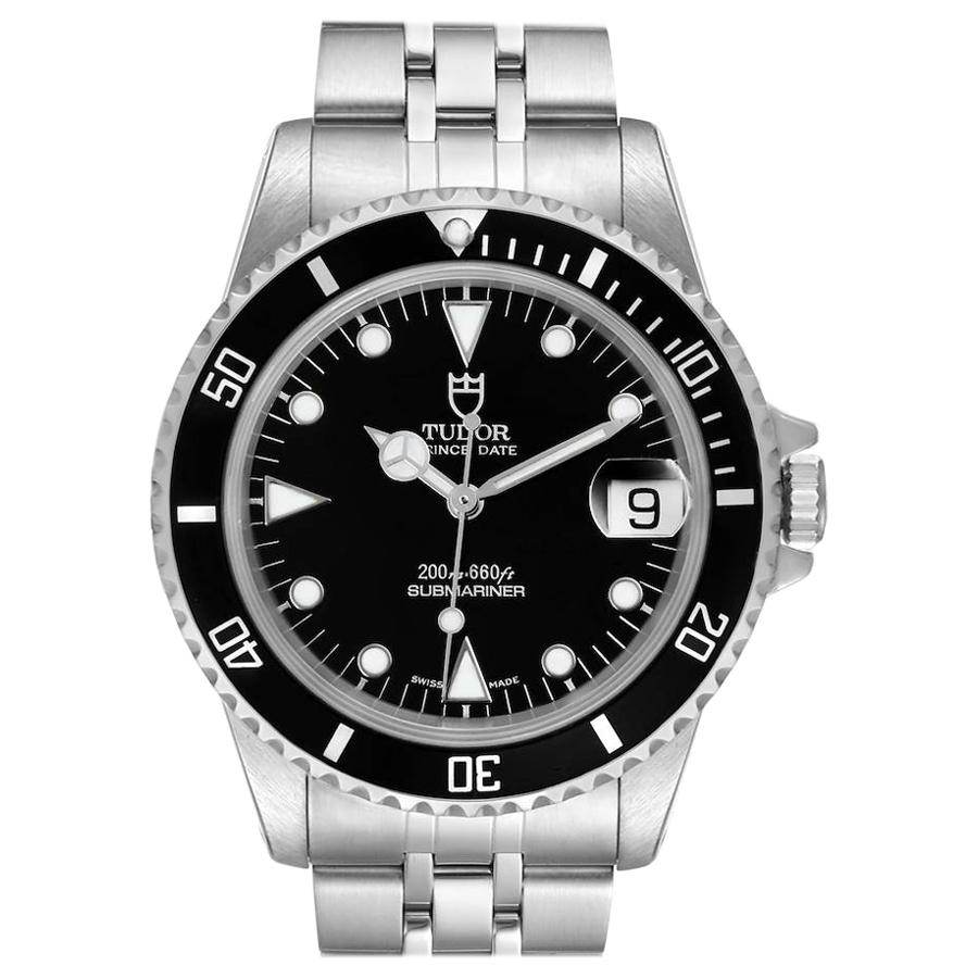 Tudor Submariner Prince Date Black Dial Steel Mens Watch 75190 Box Papers For Sale
