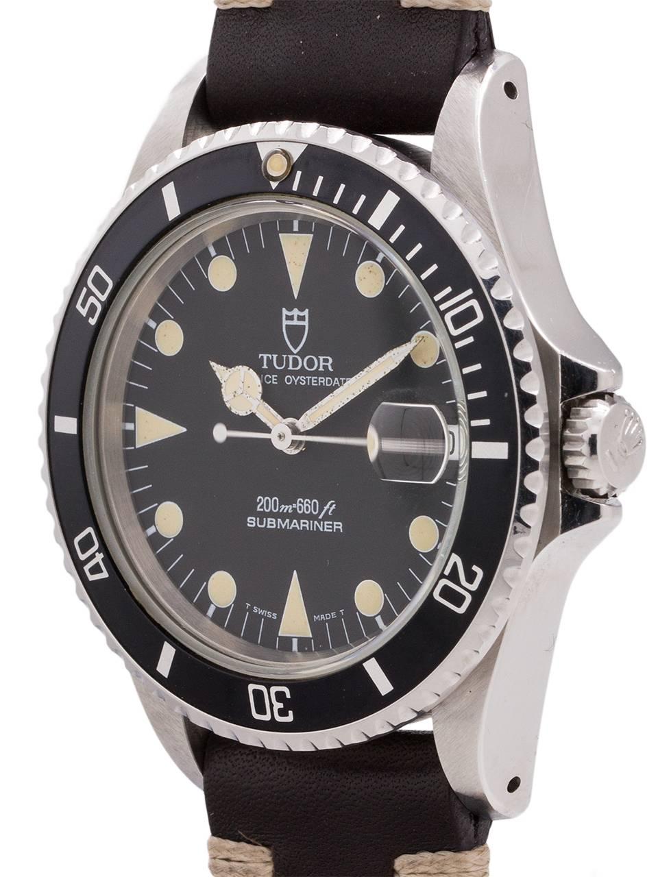 
Tudor Submariner ref 75190 36mm diameter model with sapphire crystal, bi-directional elapsed time bezel, matte black original dial signed Tudor Prince Oyster Date stamped T SWISS MADE T, for tritium indexes and hands. B5 serial # dates this model