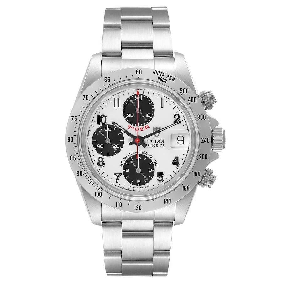 Tudor Tiger Prince White Dial Chronograph Steel Mens Watch 79280 Papers. Automatic self-winding movement with chronograph function. Stainless steel oyster case 40.0 mm in diameter. Tudor logo on a crown. Stainless steel tachymeter bezel. Scratch