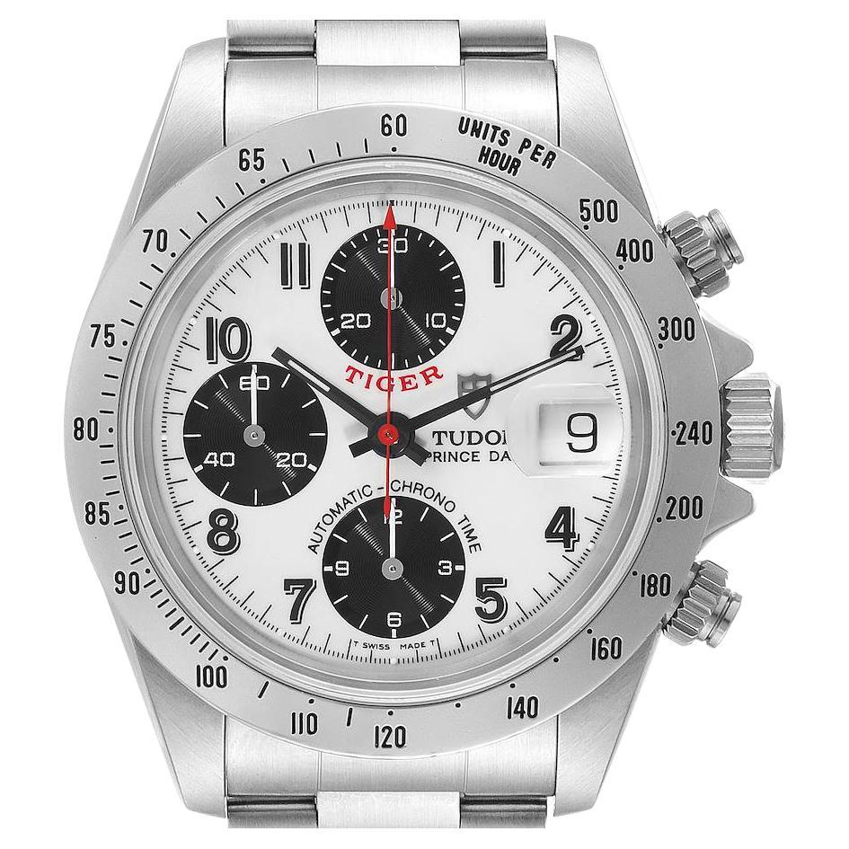 Tudor Tiger Prince White Dial Chronograph Steel Mens Watch 79280 Papers For Sale