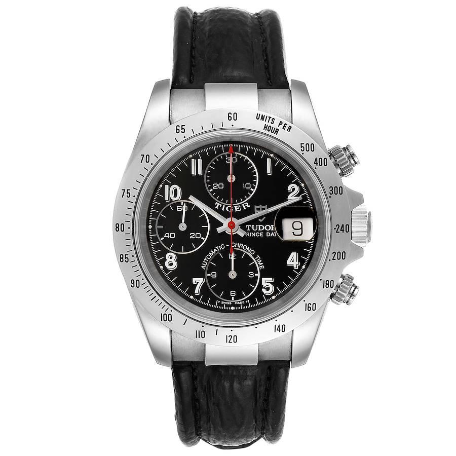 Tudor Tiger Woods Chronograph Black Dial Steel Mens Watch 79280 Papers. Automatic self-winding movement with chronograph function. Stainless steel oyster case 40.0 mm in diameter. Tudor logo on a crown. Stainless steel tachometer bezel. Scratch