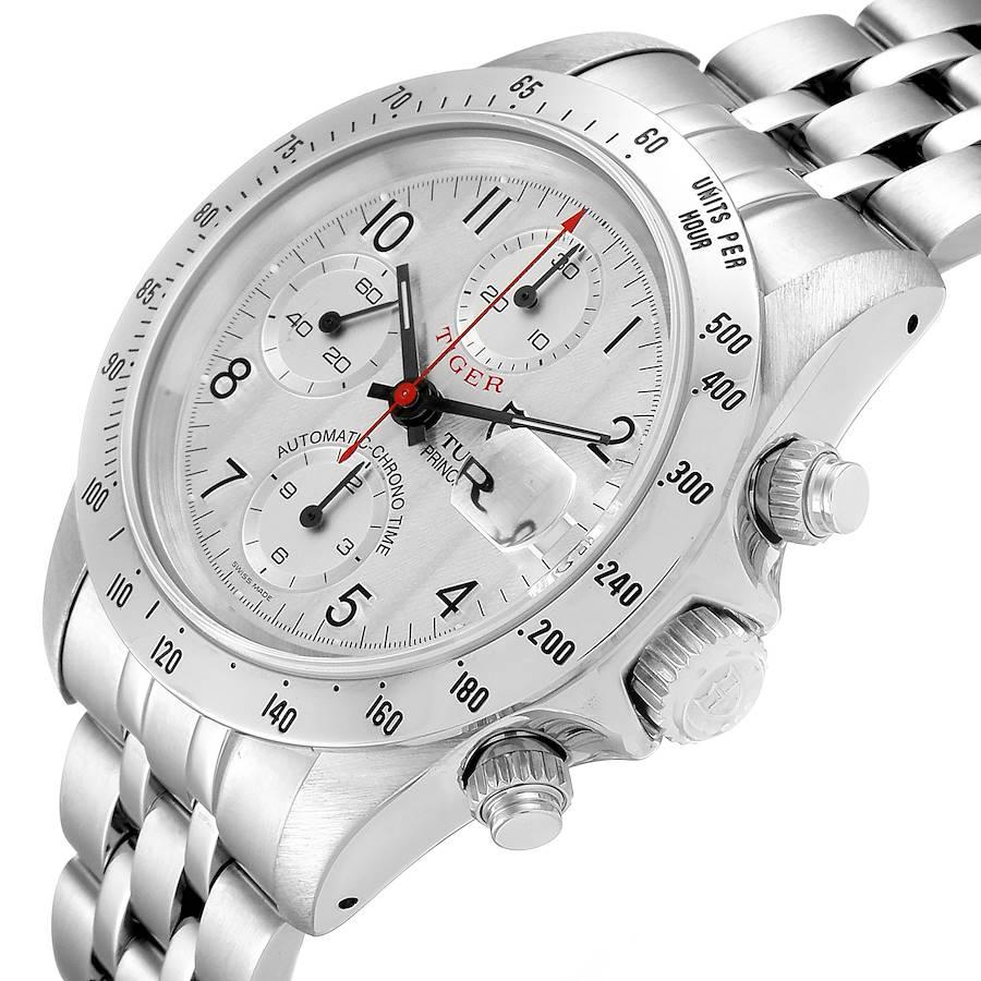 Men's Tudor Tiger Woods Chronograph Silver Dial Steel Men’s Watch 79280 Box Papers For Sale