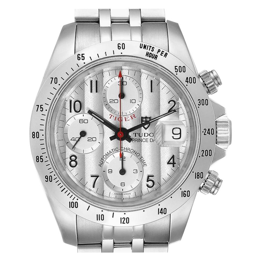 Tudor Tiger Woods Chronograph Silver Dial Steel Men’s Watch 79280 Box Papers For Sale