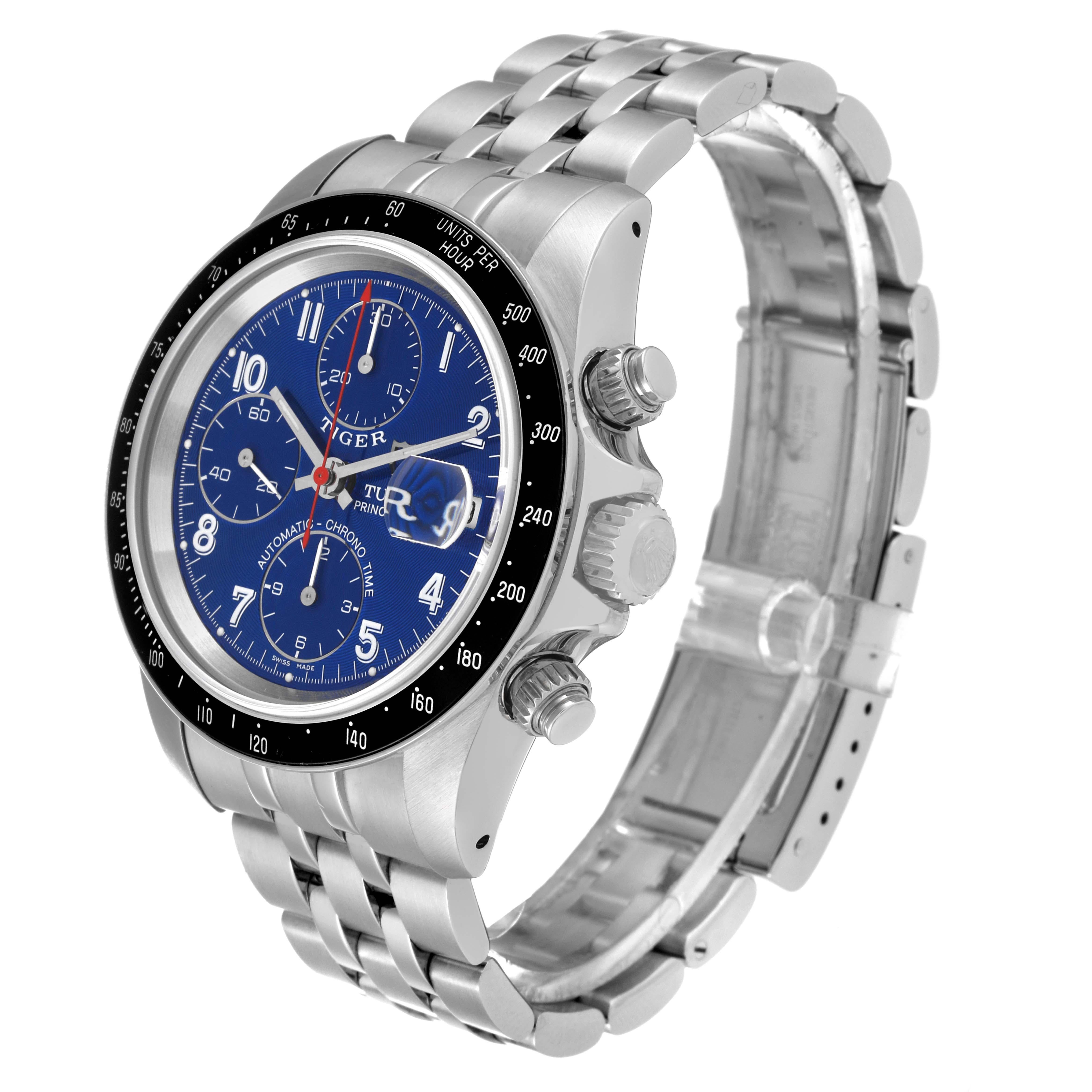 Tudor Tigerholz Prince Blaues Zifferblatt Chronograph Stahl Herrenuhr 79260 im Angebot 1