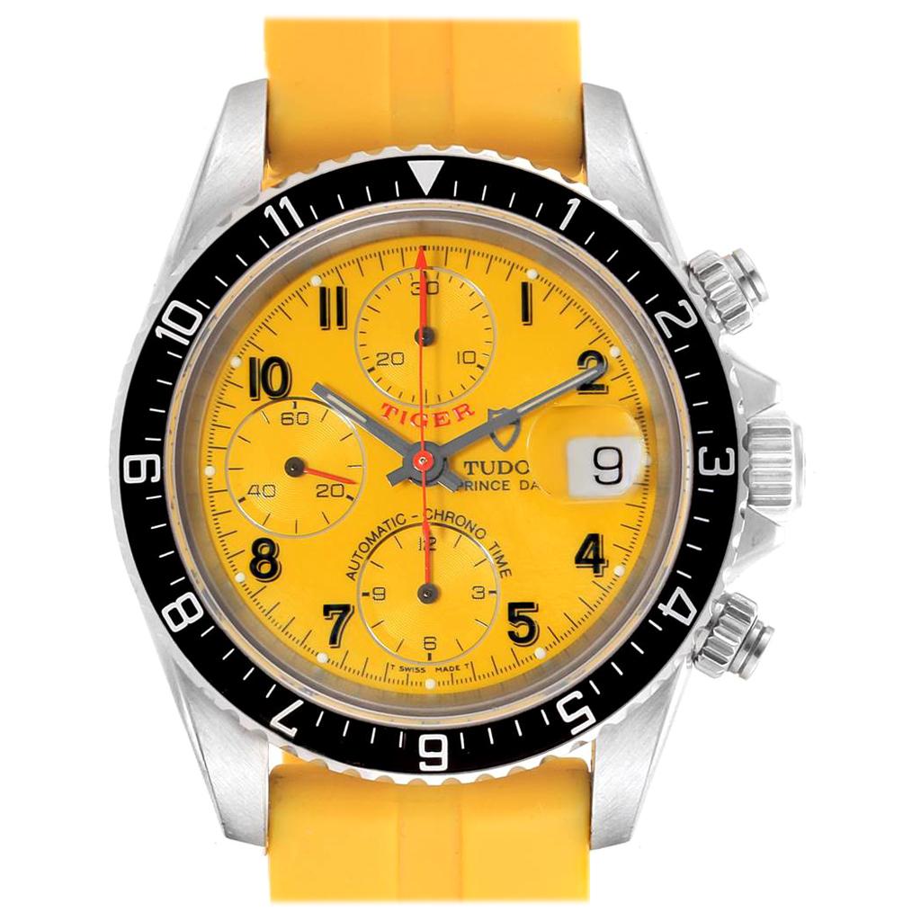Tudor Tiger Woods Prince Date Yellow Dial Leather Strap Men's Watch 79270 For Sale