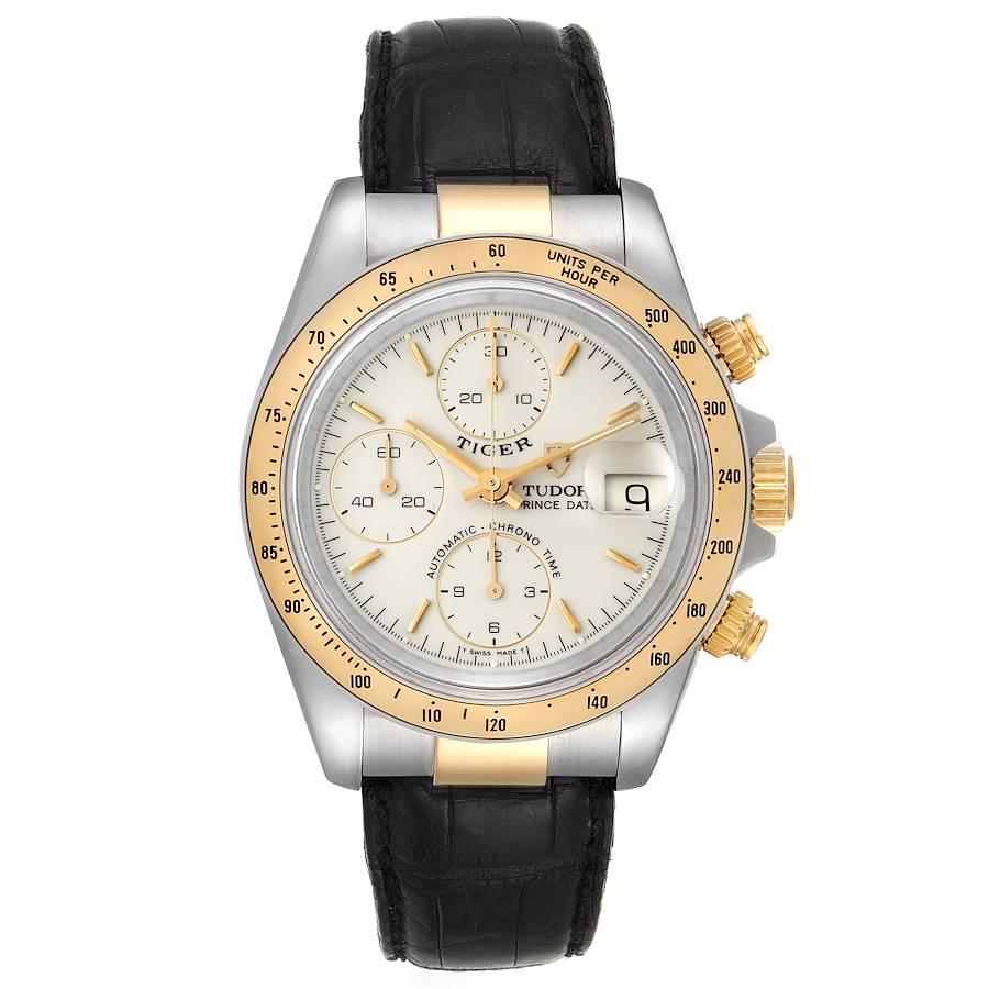 Tudor Tiger Woods Steel Yellow Gold Mens Watch 79263 Box Papers. Automatic self-winding movement with chronograph function. Stainless steel and 18K yellow gold oyster case 40.0 mm in diameter. Tudor logo on a crown. 18K yellow gold tachometer bezel.