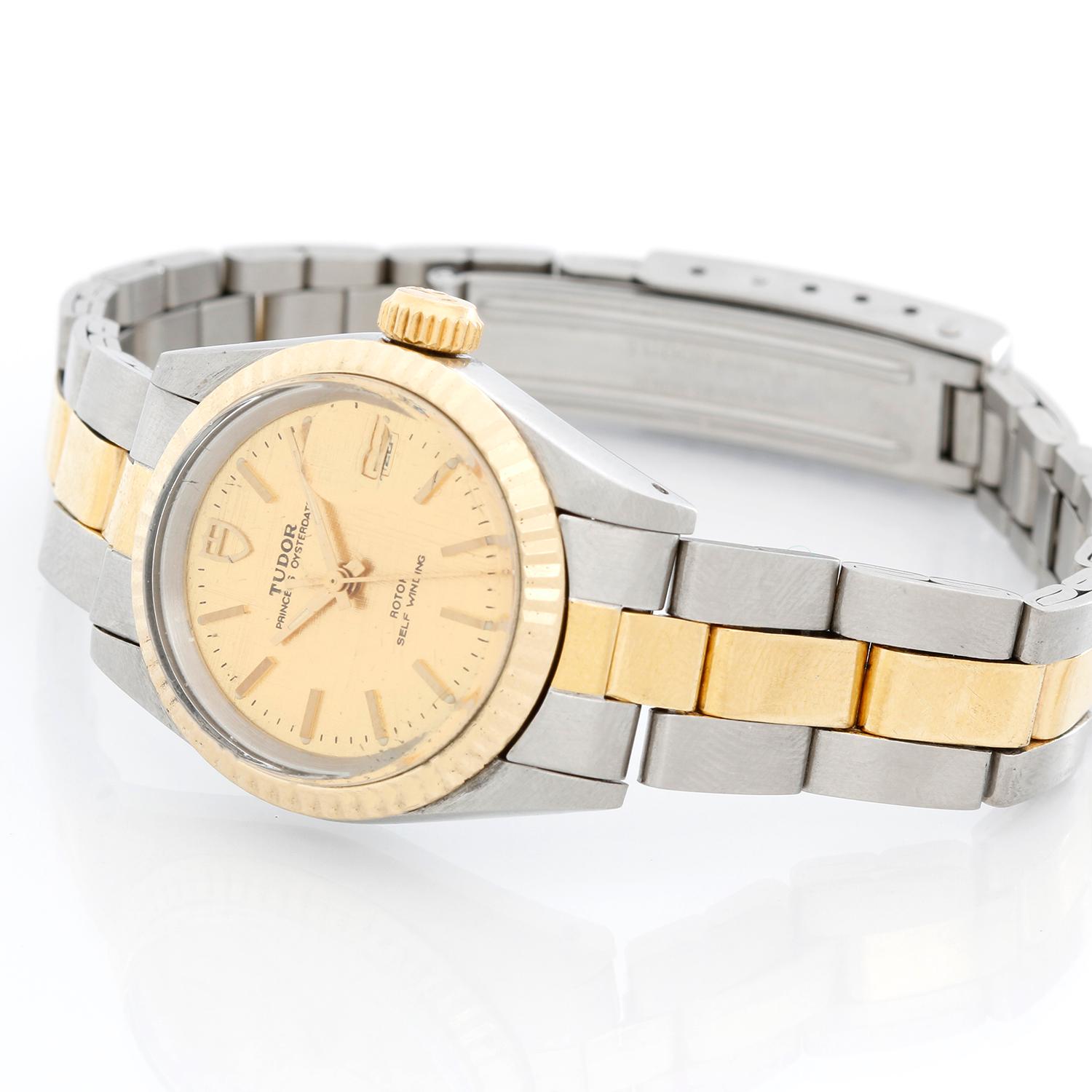 Tudor Two Tone Princess Oysterdate Watch 92413N - Automatic winding. Stainless steel case ( 26  mm ). Textured Champagne dial with stick hour markers. Tudor Oyster Steel and  Gold Plated bracelet. Pre-owned with custom box. 