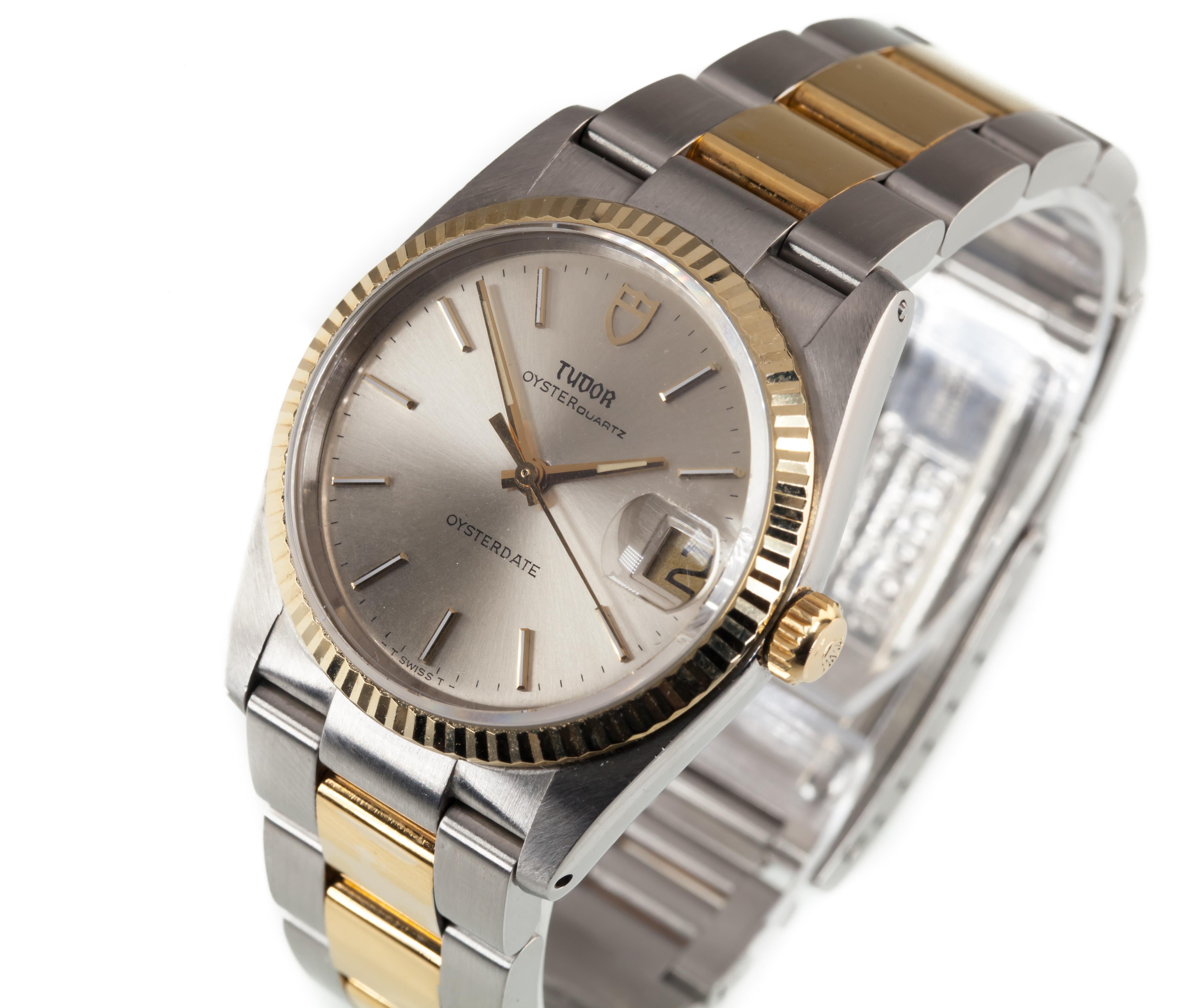 Tudor Two-Tone Stainless Steel & Gold-Plated Oysterquartz Men's Watch 84033

Case #84033-290306
Movement #Quartz 554-111AS

Stainless Steel Case w/ Gold-Plated Fluted Bezel
34 mm in Diameter (36 mm w/ Crown)
Lug-to-Lug Distance = 41 mm
Lug-to-Lug