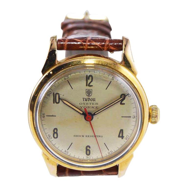 Modernist Tudor Yellow Gold Filled Watch with Original Dial and Hands from 1940's For Sale