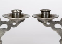 Tudric for Liberty & Co Arts & Crafts Pair Double Planished Pewter Candlesticks