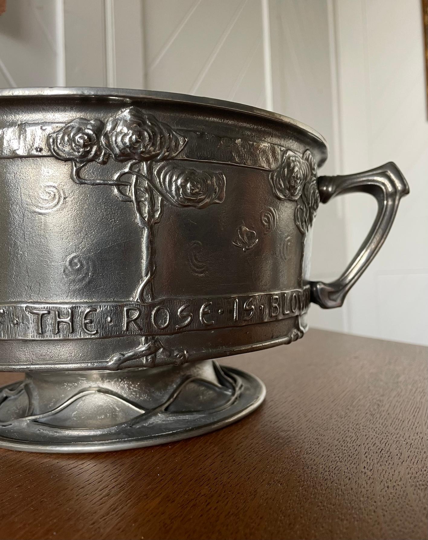 Arts and Crafts 'Tudric' Pewter Rose Bowl With Motto By David Veasey For Liberty & Co
