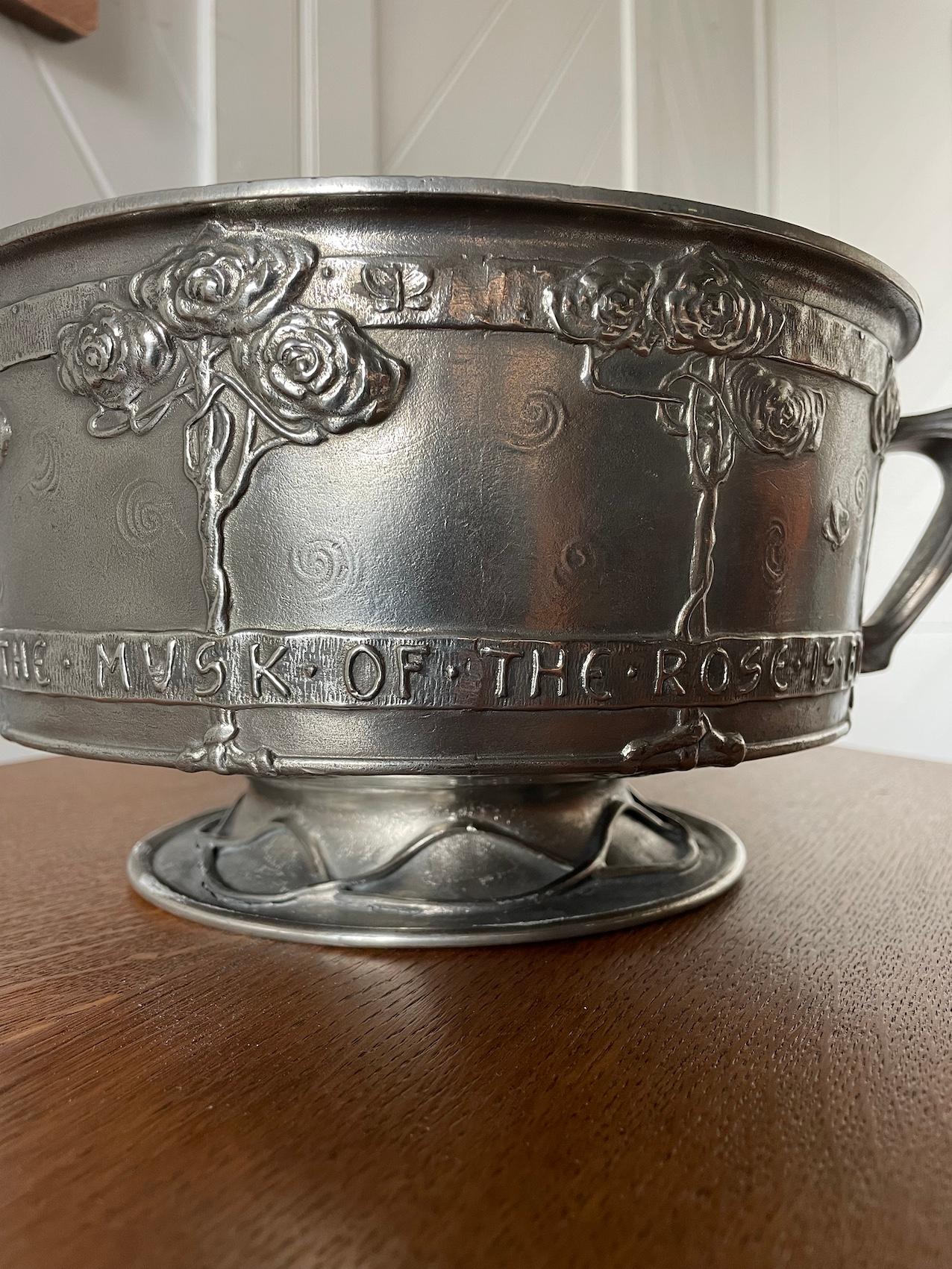 English 'Tudric' Pewter Rose Bowl With Motto By David Veasey For Liberty & Co