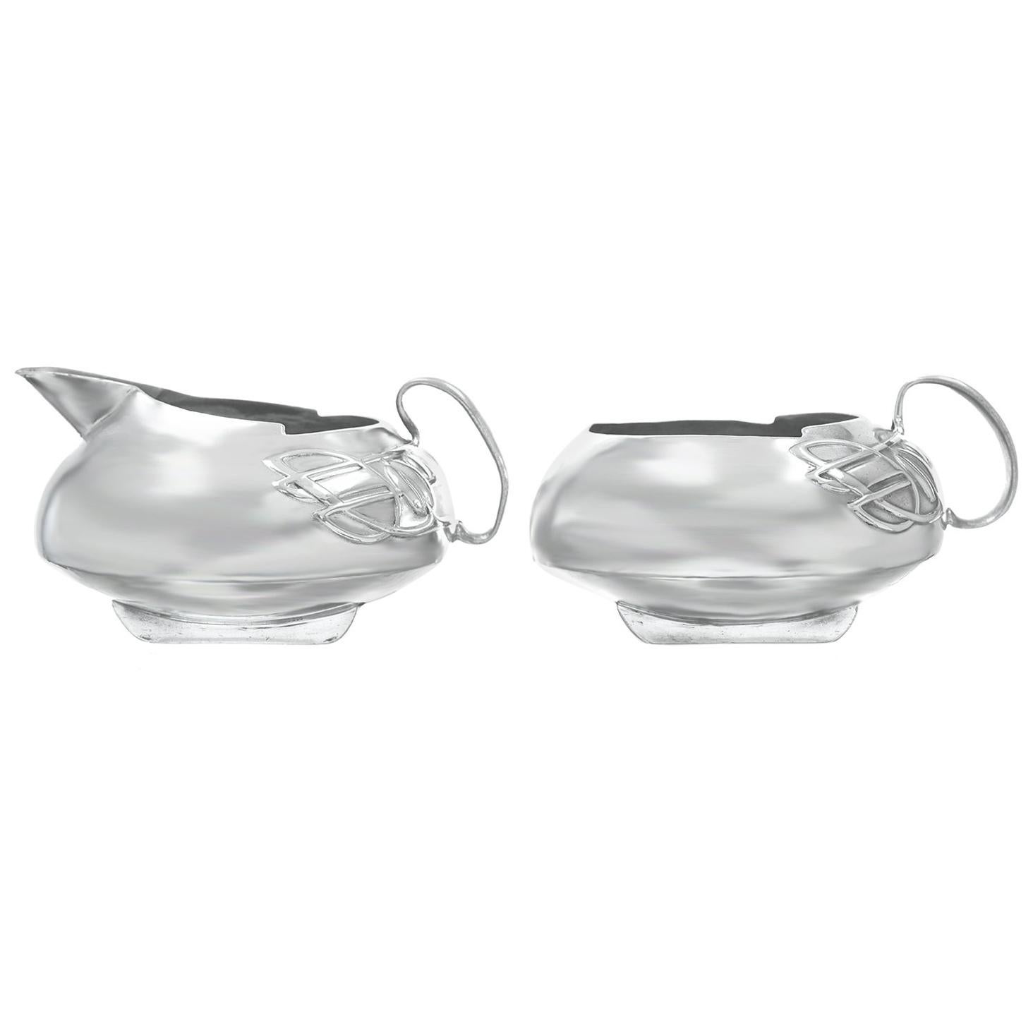 Tudric Pewter Sugar and Creamer Designed by Archibold Knox for Liberty of London For Sale