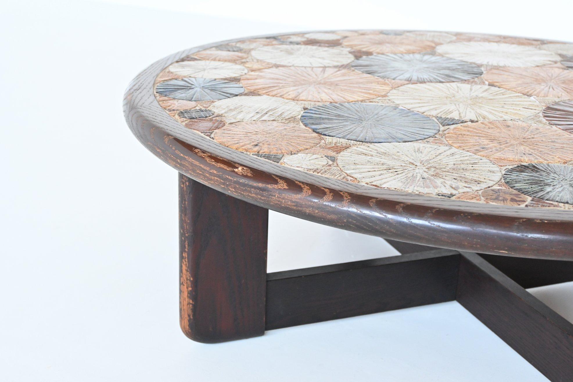 Tue Poulsen Ceramic and Oak Coffee Table Haslev Denmark 1963 3