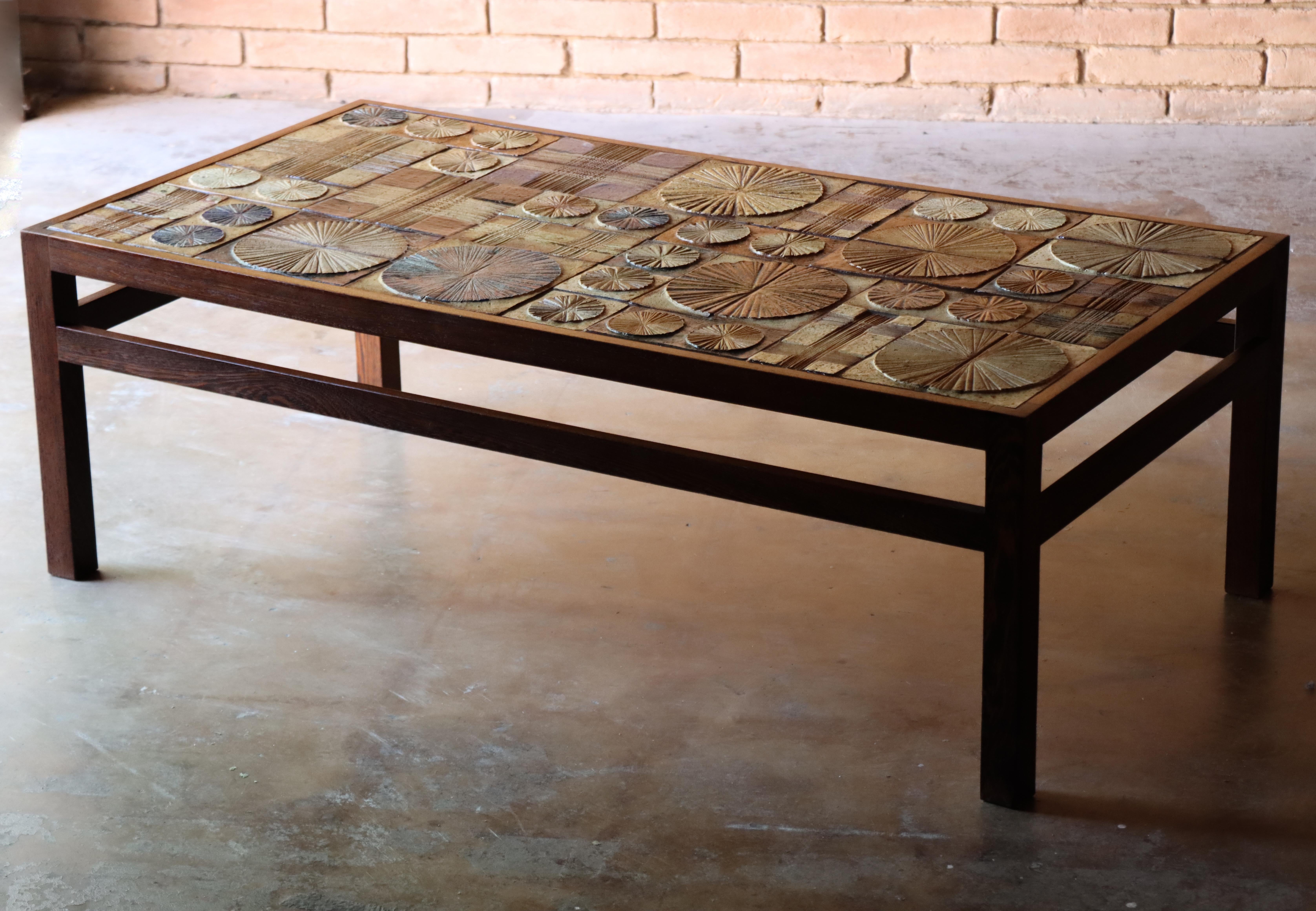Mid-Century Modern Table basse en carreaux de céramique Tue Poulsen en wengé, modernité danoise, années 1960 en vente