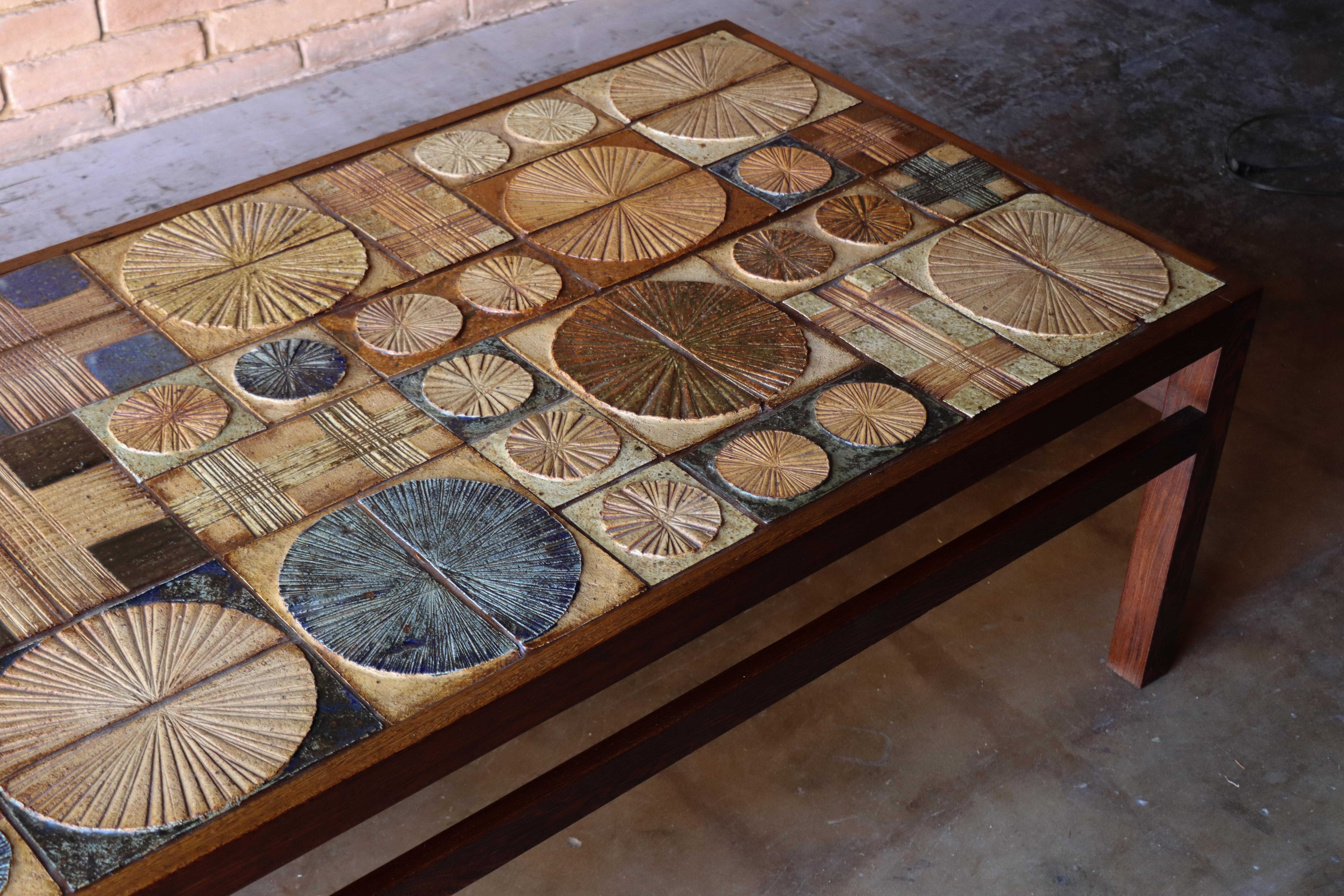 Fait main Table basse en carreaux de céramique Tue Poulsen en wengé, modernité danoise, années 1960 en vente