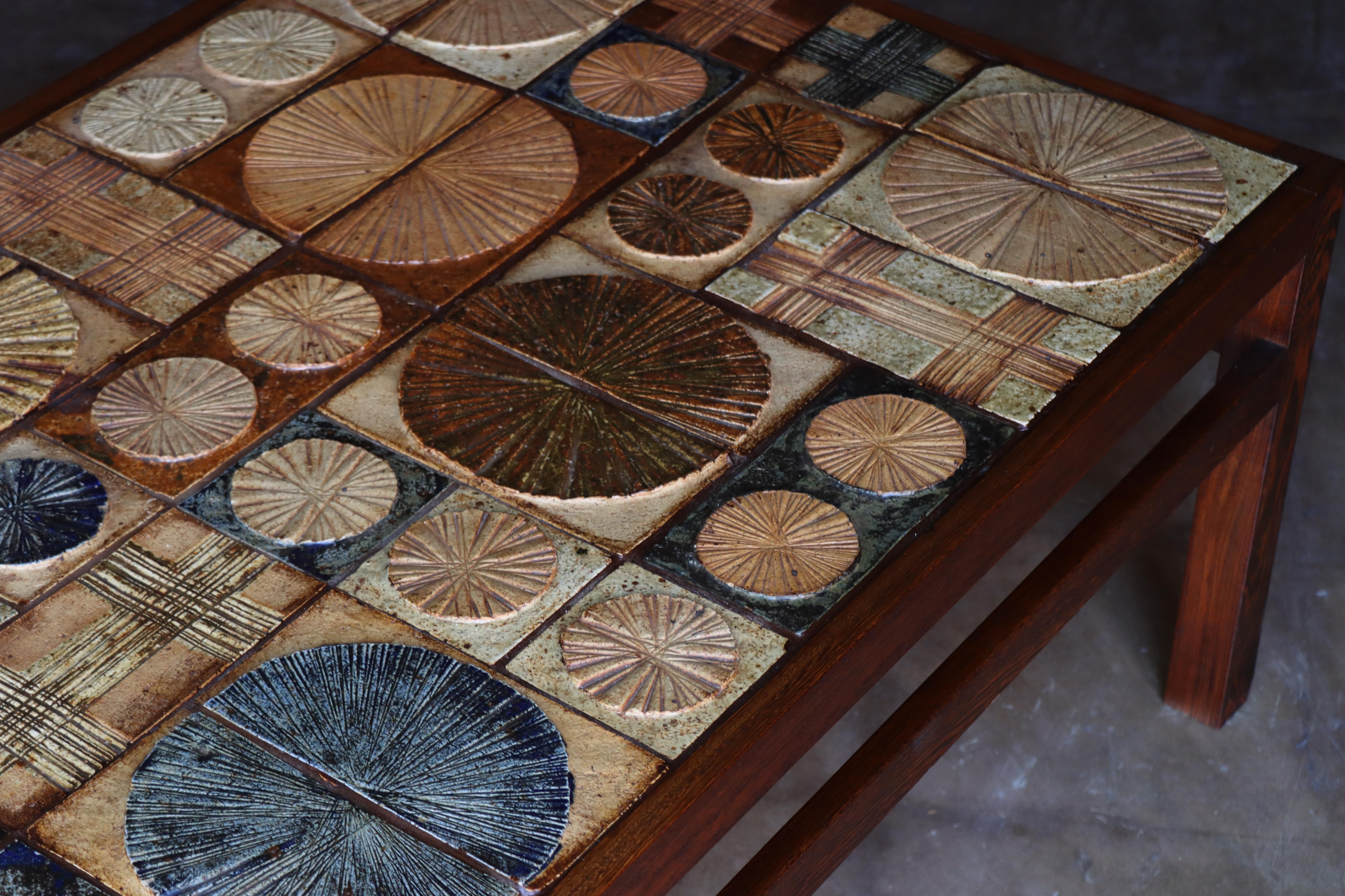 Céramique Table basse en carreaux de céramique Tue Poulsen en wengé, modernité danoise, années 1960 en vente