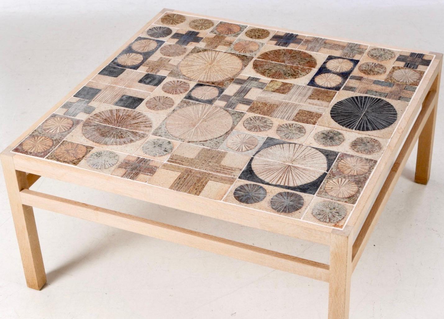 Scandinavian Modern Tue Poulsen Ceramic Tiles Coffee Table by Master Cabinetmaker Willy Beck 
