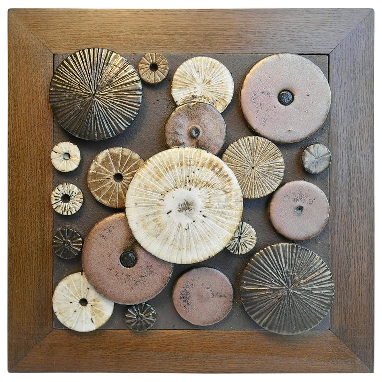 Tue Poulsen Ceramic Wall Art in Wooden Frame, Denmark, 1960s For Sale
