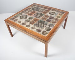 Tue Poulsen Coffee Table in Rosewood and Stoneware Tiles, Denmark, 1970s