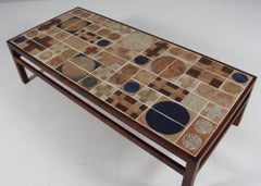 Tue Poulsen Coffee Table in rosewood and Stoneware Tiles, Denmark, 1970s