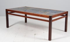 Tue Poulsen Coffee Table in rosewood and Stoneware Tiles, Denmark, 1970s