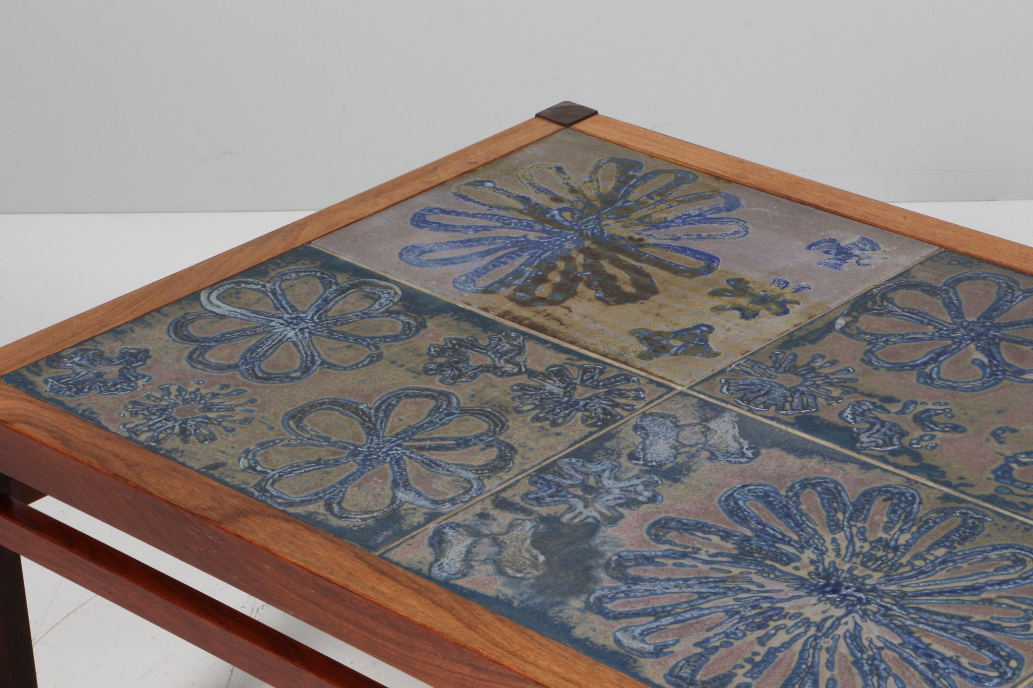 Danish Tue Poulsen Coffee Table in rosewood and Stoneware Tiles, Denmark, 1970s For Sale