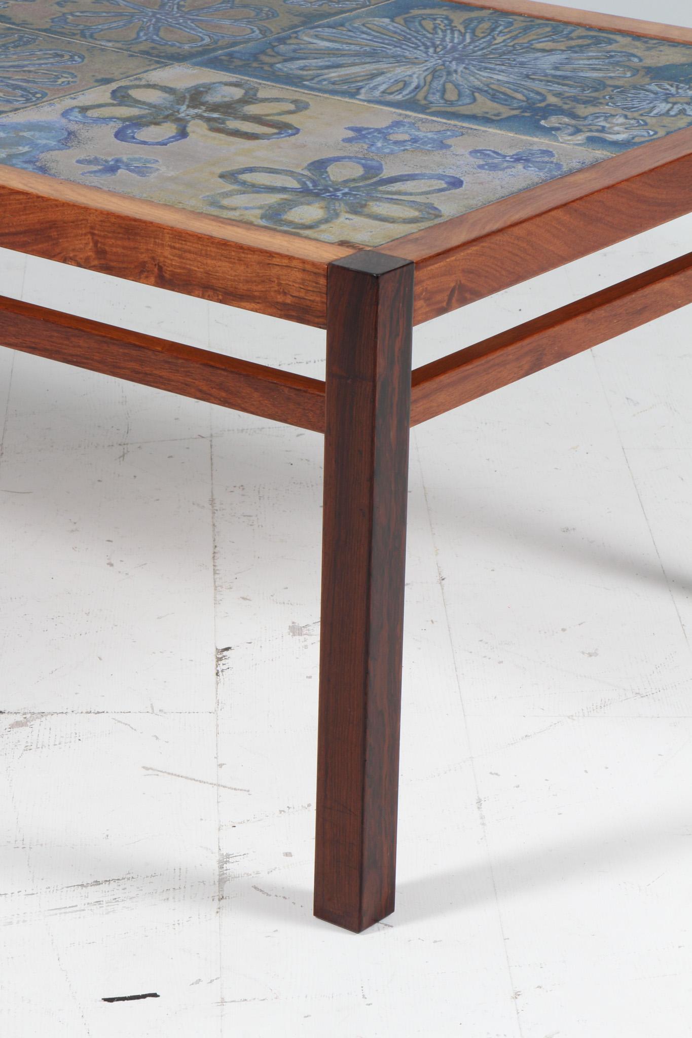 Late 20th Century Tue Poulsen Coffee Table in rosewood and Stoneware Tiles, Denmark, 1970s For Sale