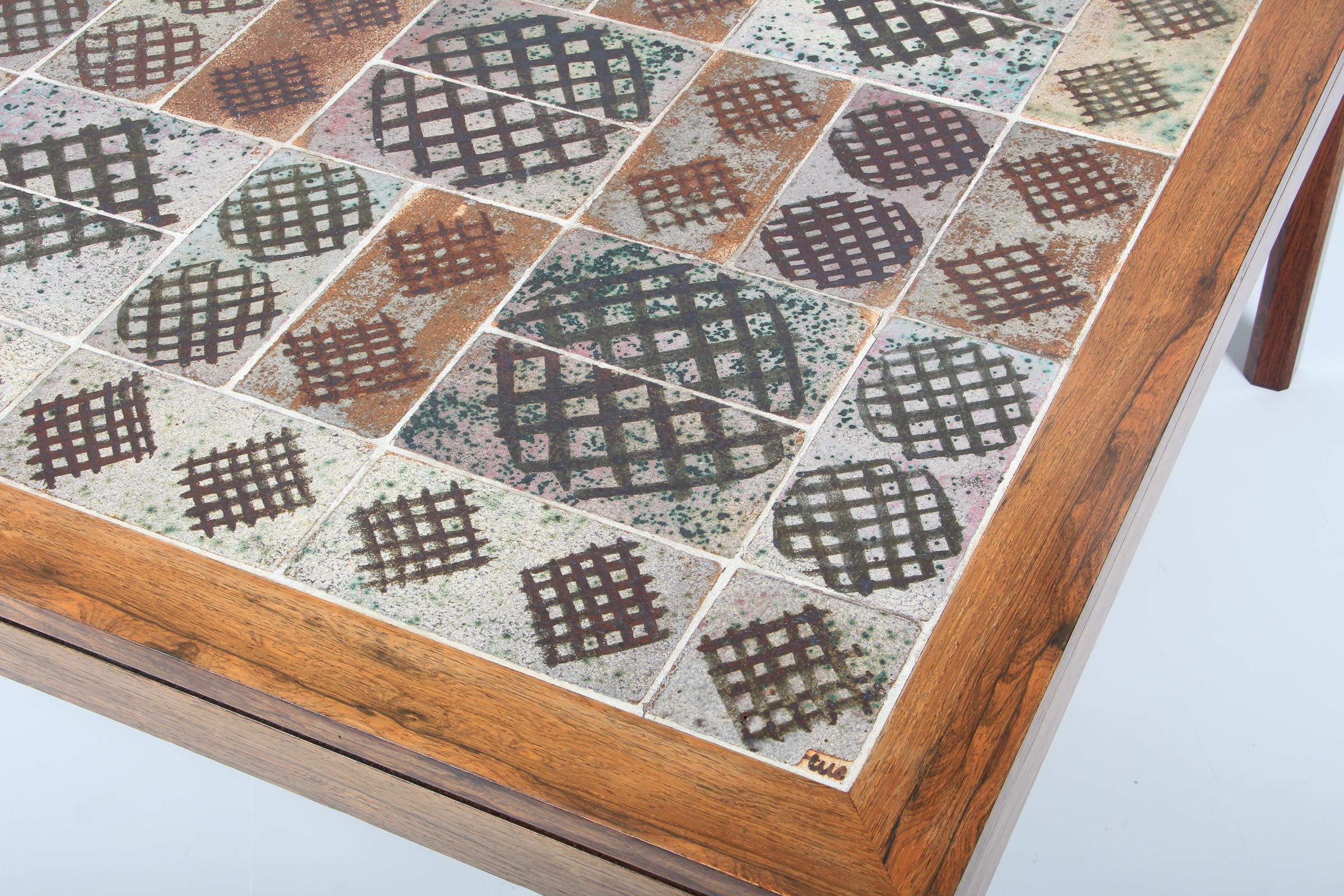 Tue Poulsen Coffee Table in Rosewood and Stoneware Tiles, Denmark, 1970s 2